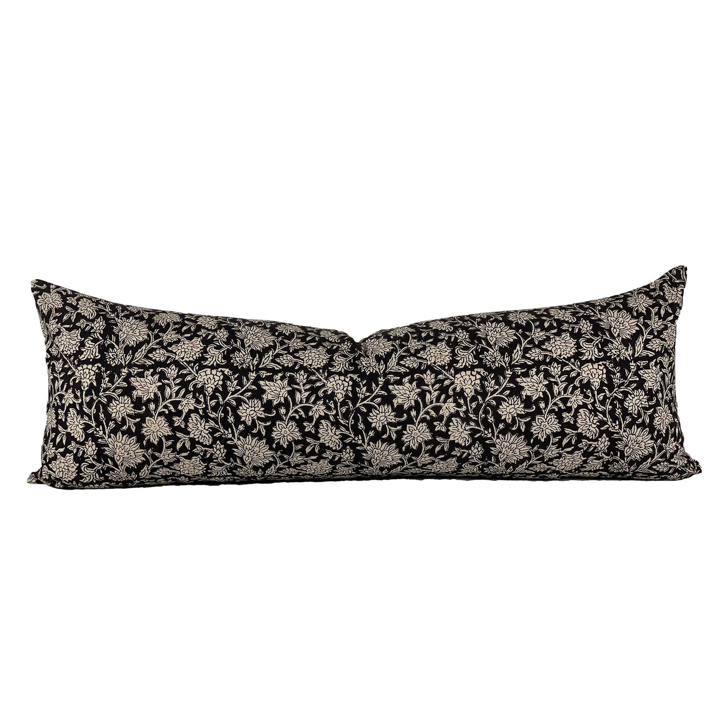 Black Floral Block Print Pillow Cover, Cotton Block Print Pillow