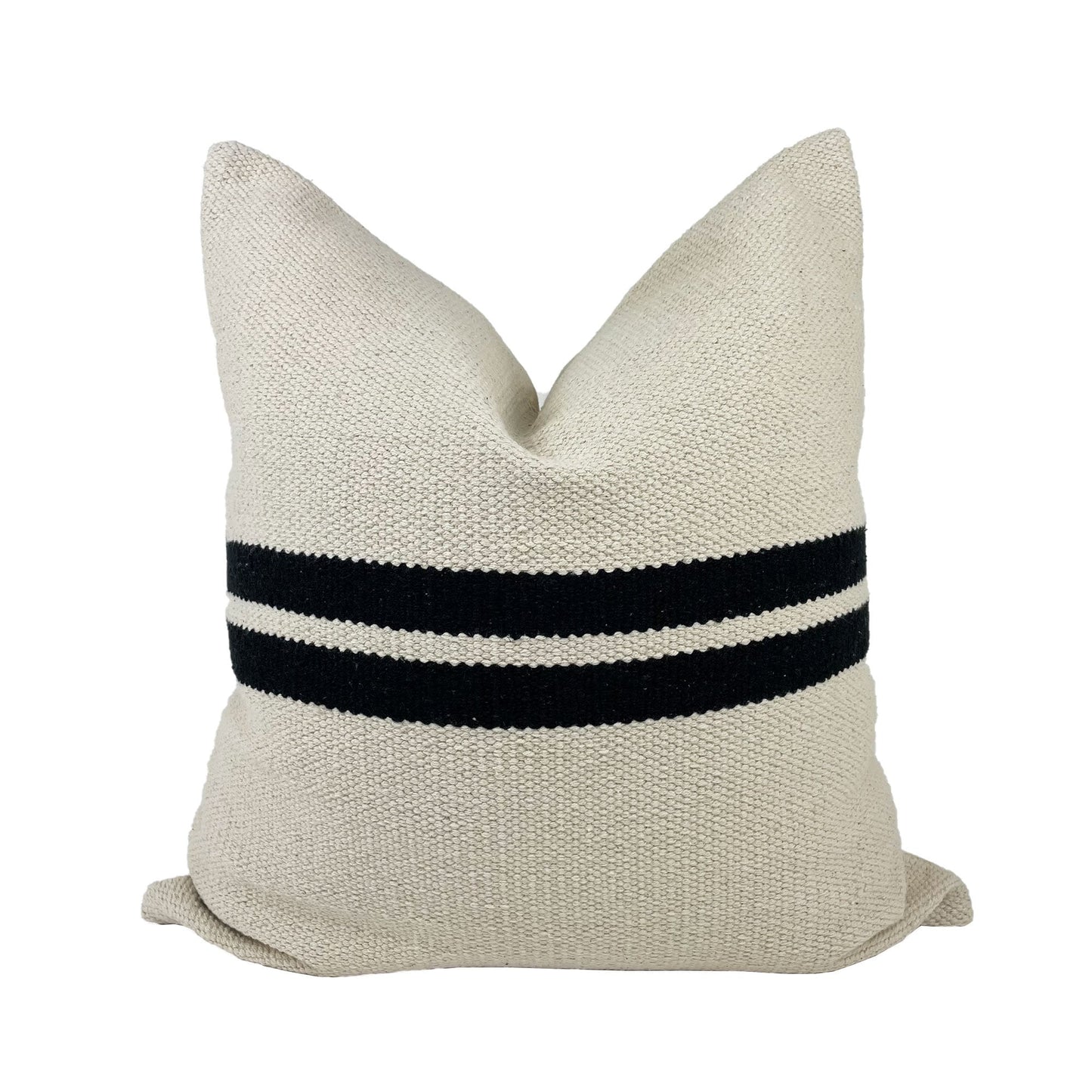 Cream and Black Stripe Pillow Cover, Thick Woven Cotton