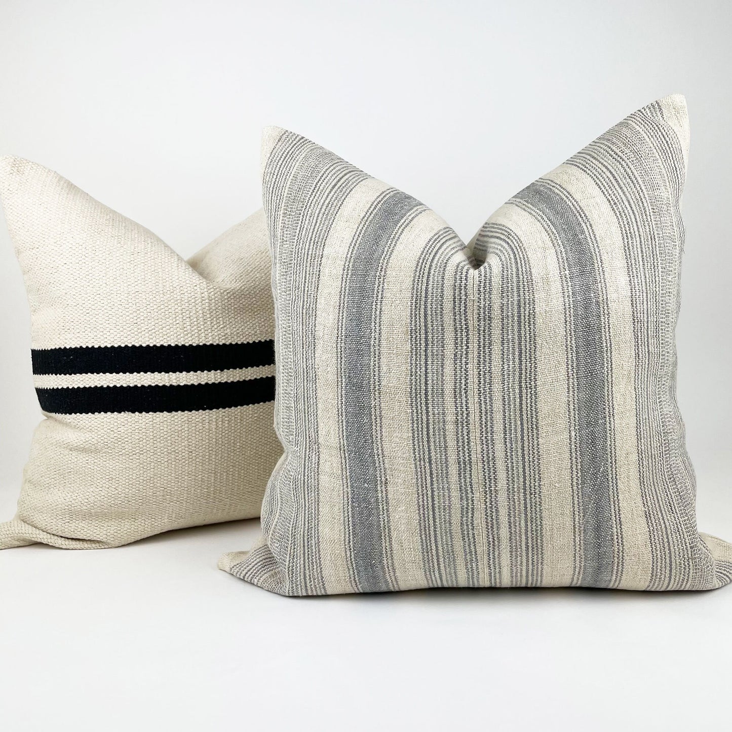 Cream and Black Stripe Pillow Cover, Thick Woven Cotton