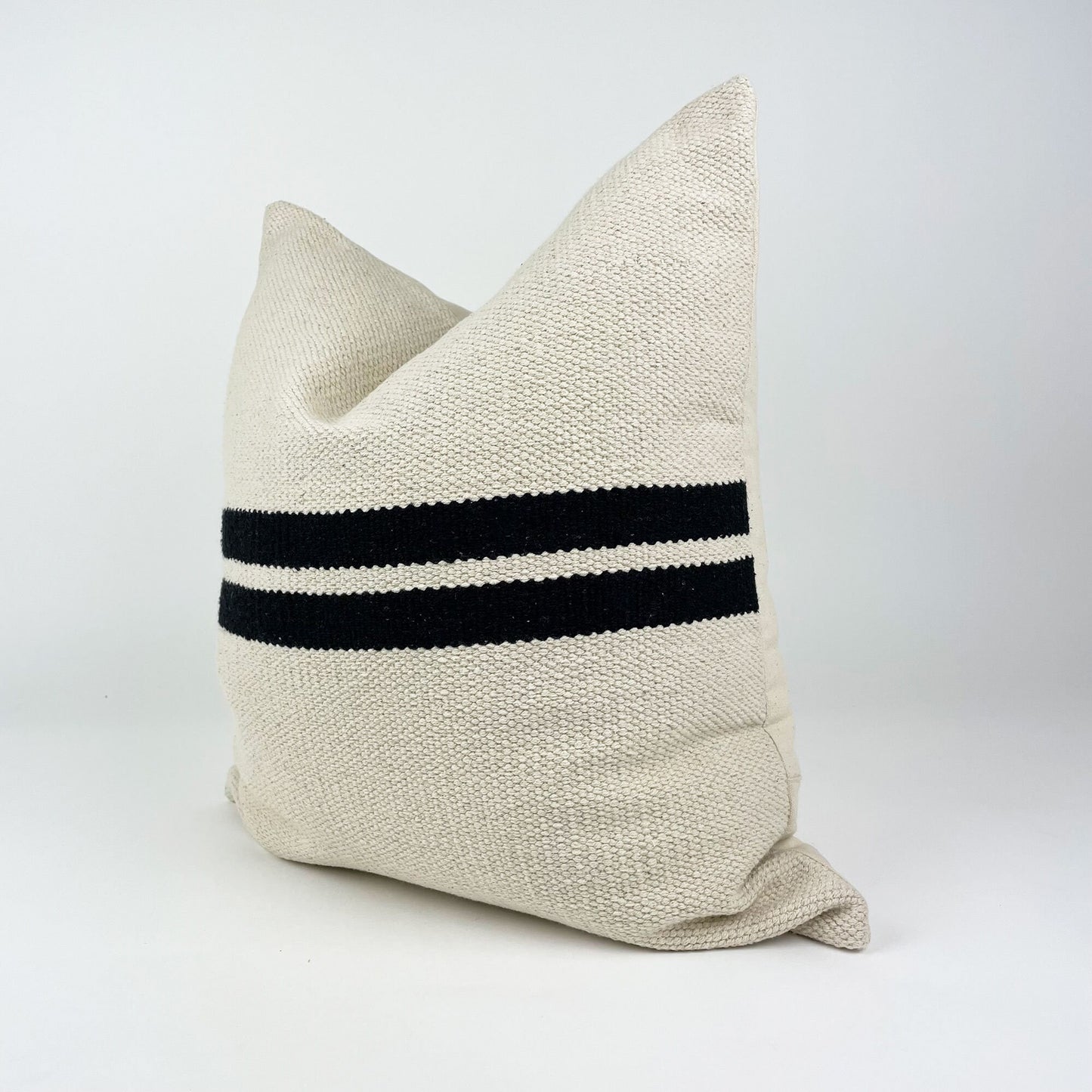 Cream and Black Stripe Pillow Cover, Thick Woven Cotton