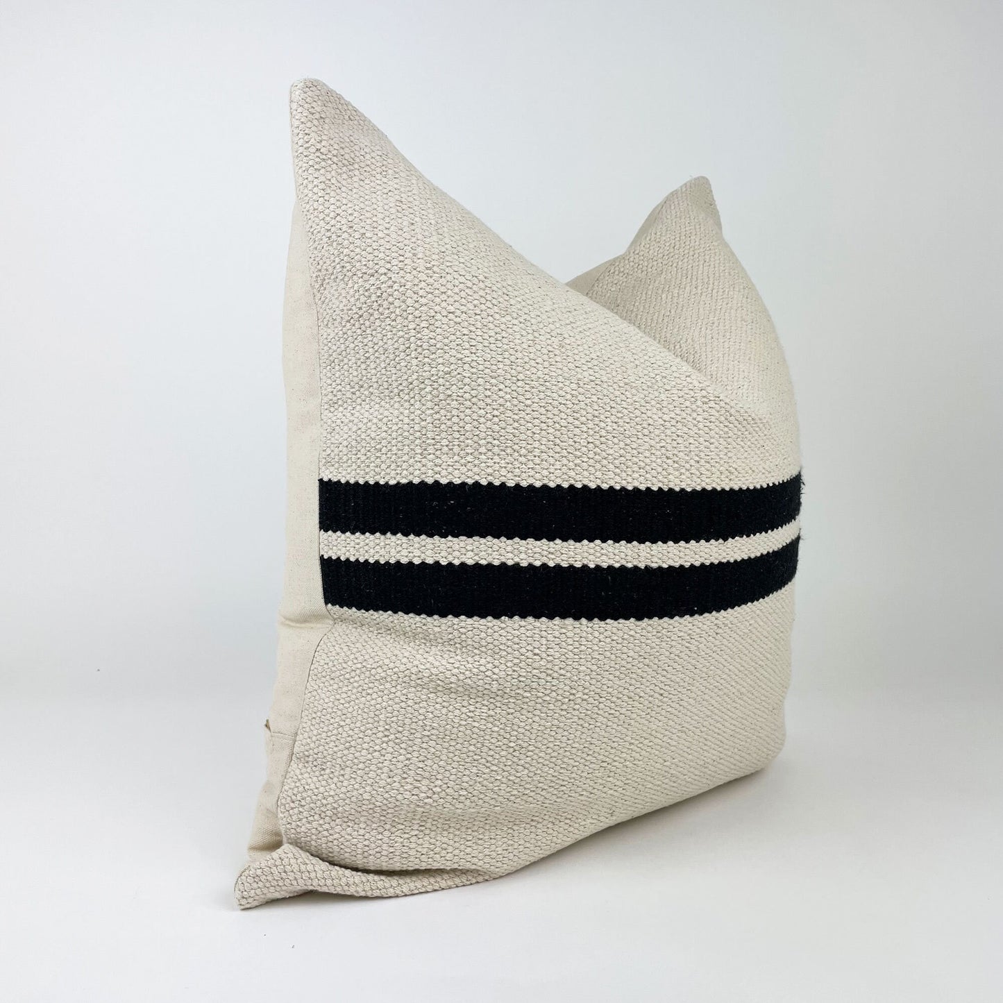 Cream and Black Stripe Pillow Cover, Thick Woven Cotton