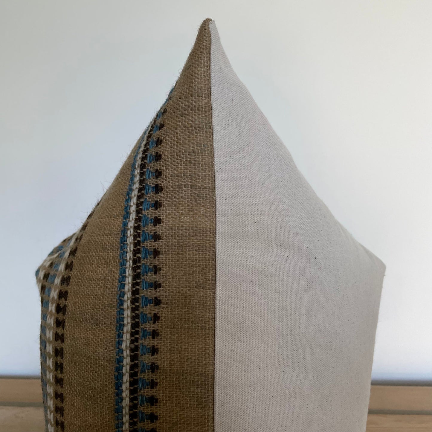 Light Brown and Blue Wool Pillow Cover, Designer Woven Pillows