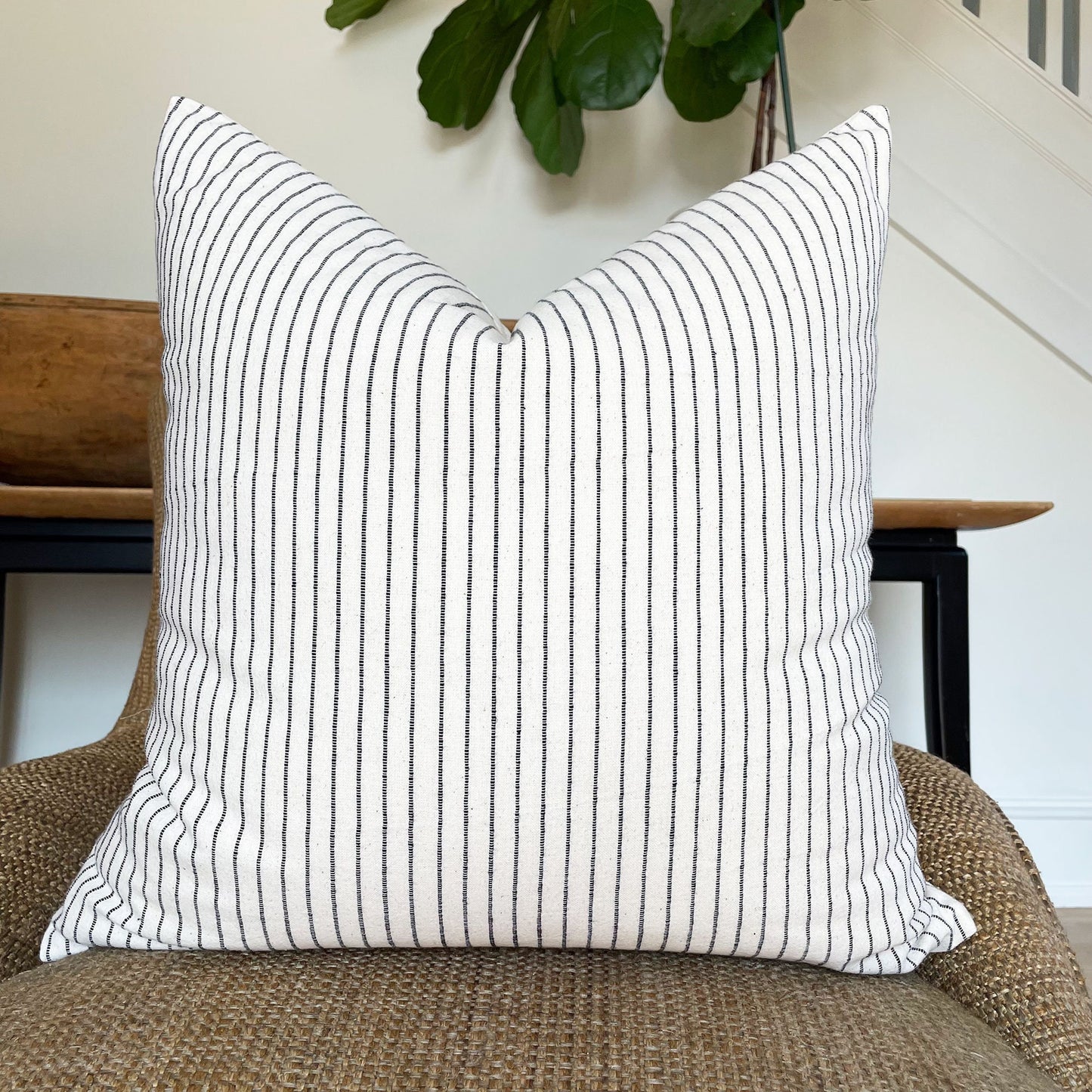 Black Stripe Pillow Cover, Black and Ivory Pillow Cover