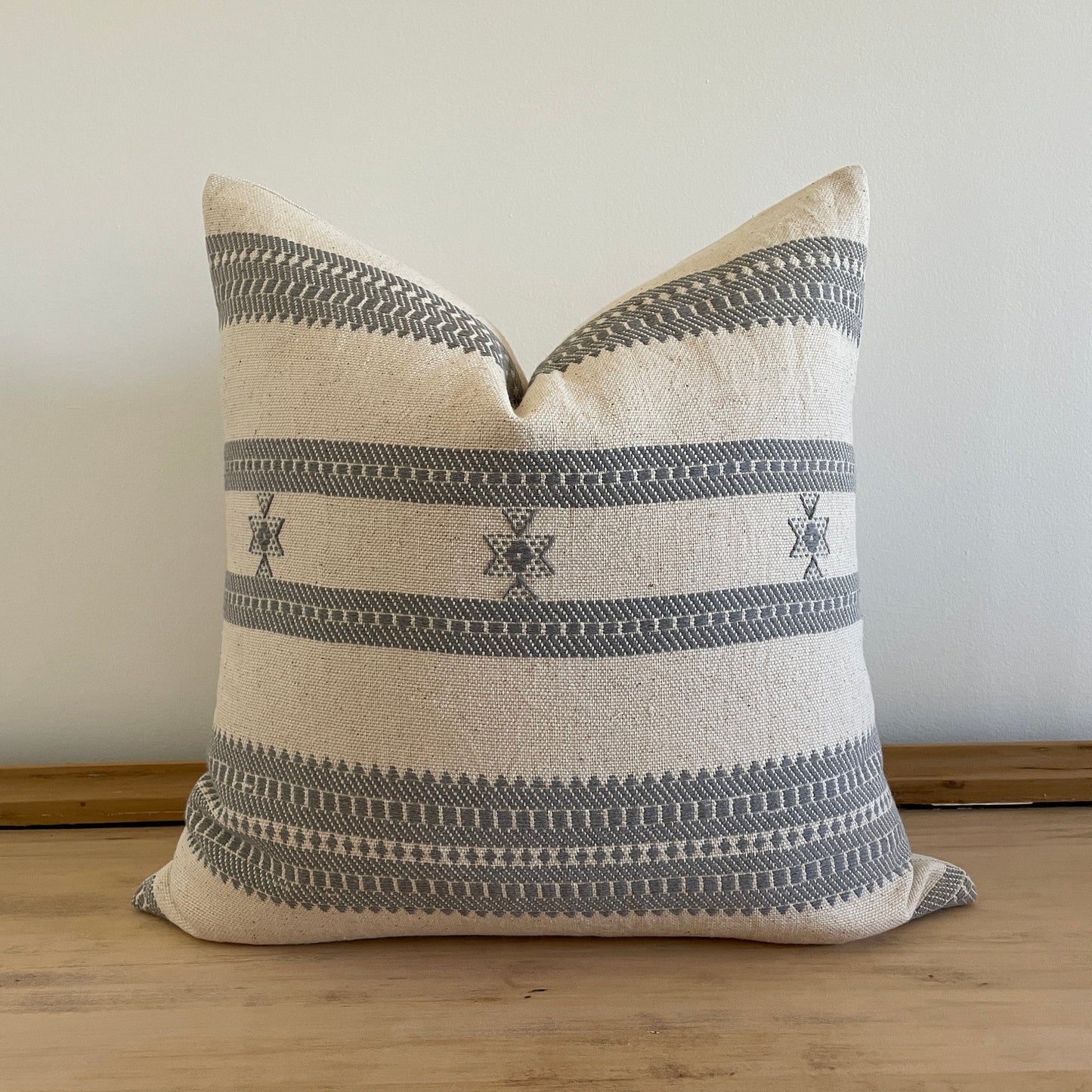 Gray and Cream Woven Pillow, Designer Woven Pillows, Hand-loomed Indian Cotton