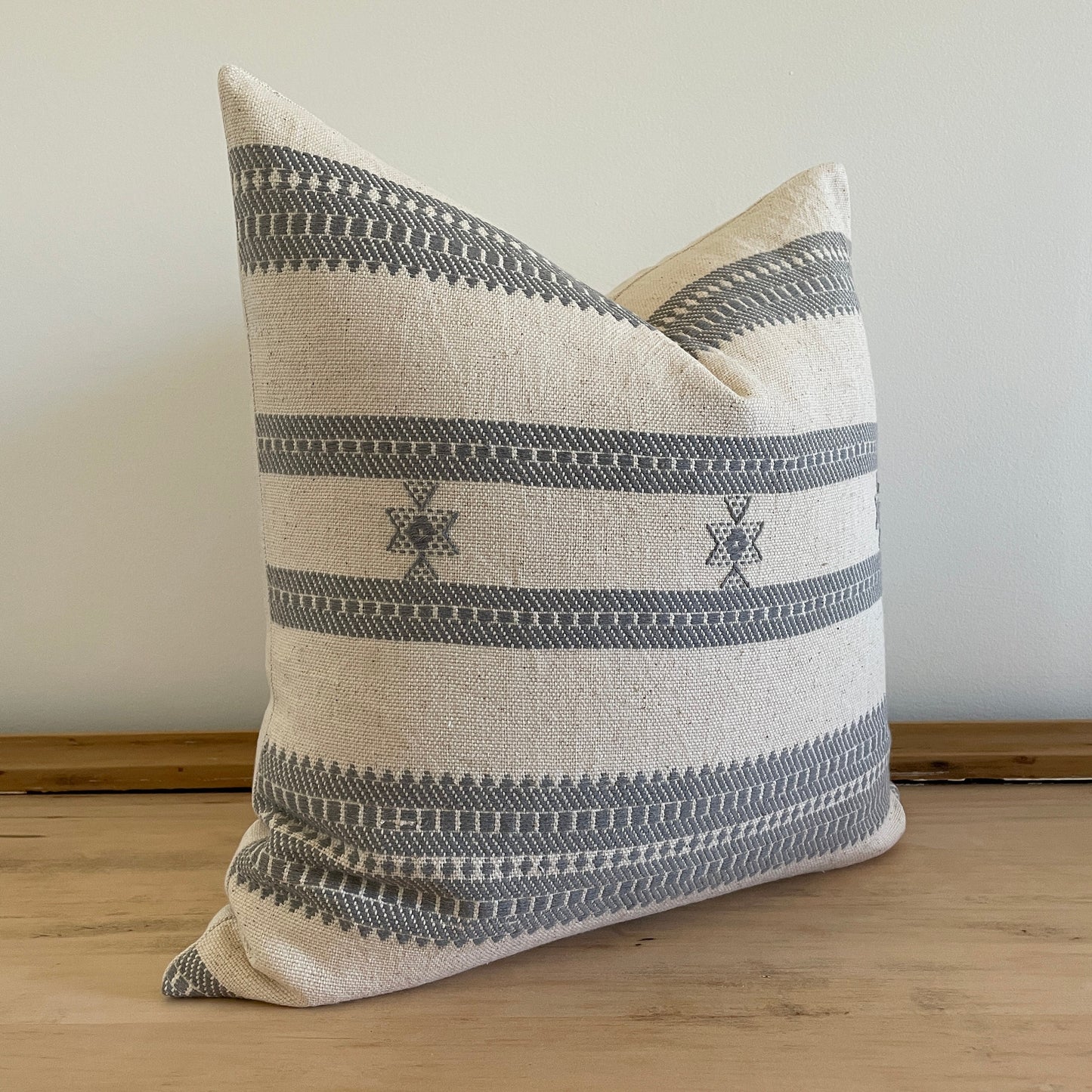 Gray and Cream Woven Pillow, Designer Woven Pillows, Hand-loomed Indian Cotton