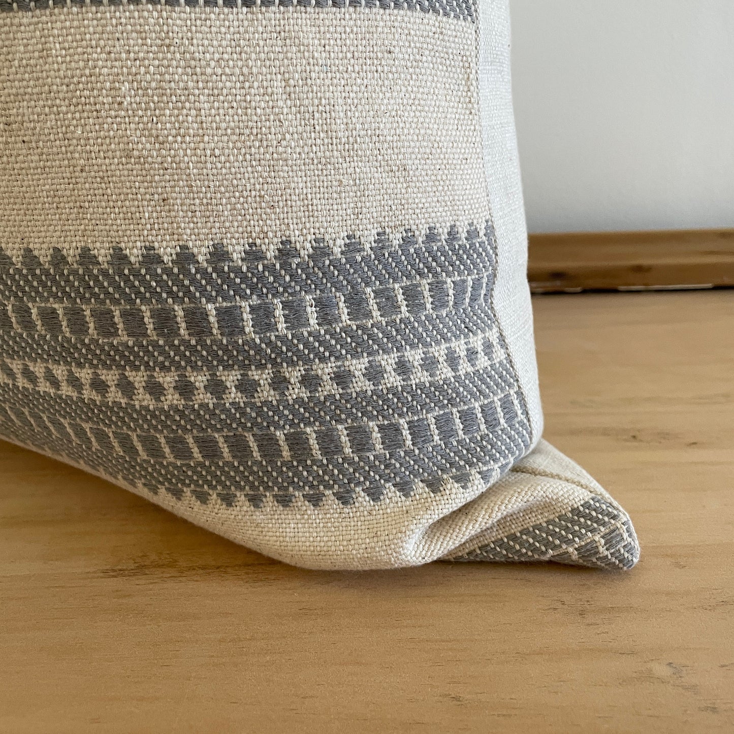 Gray and Cream Woven Pillow, Designer Woven Pillows, Hand-loomed Indian Cotton