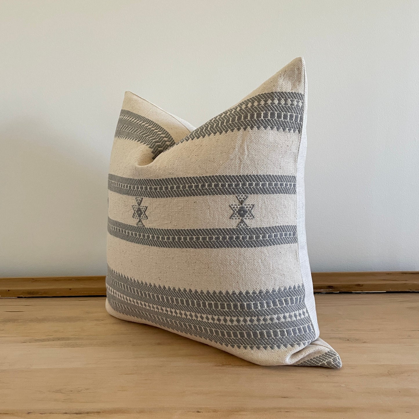 Gray and Cream Woven Pillow, Designer Woven Pillows, Hand-loomed Indian Cotton