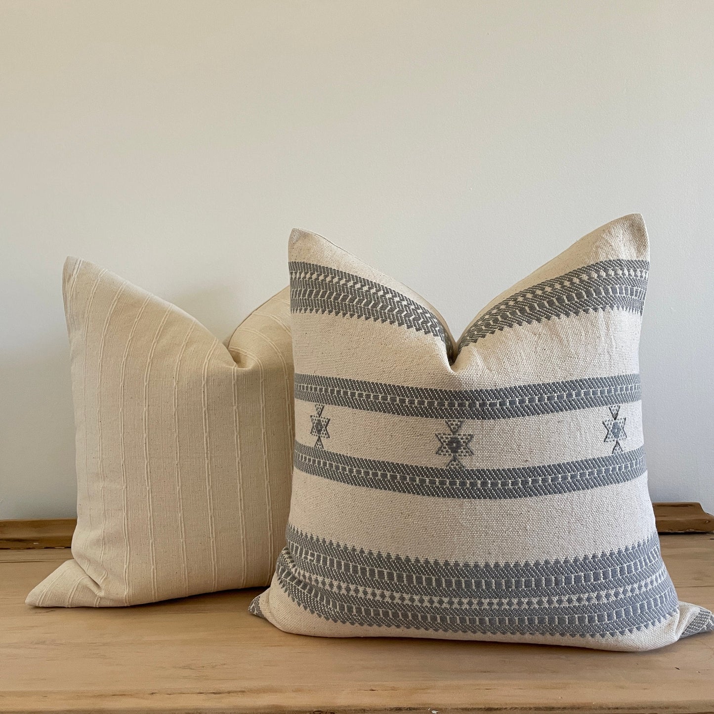 Gray and Cream Woven Pillow, Designer Woven Pillows, Hand-loomed Indian Cotton