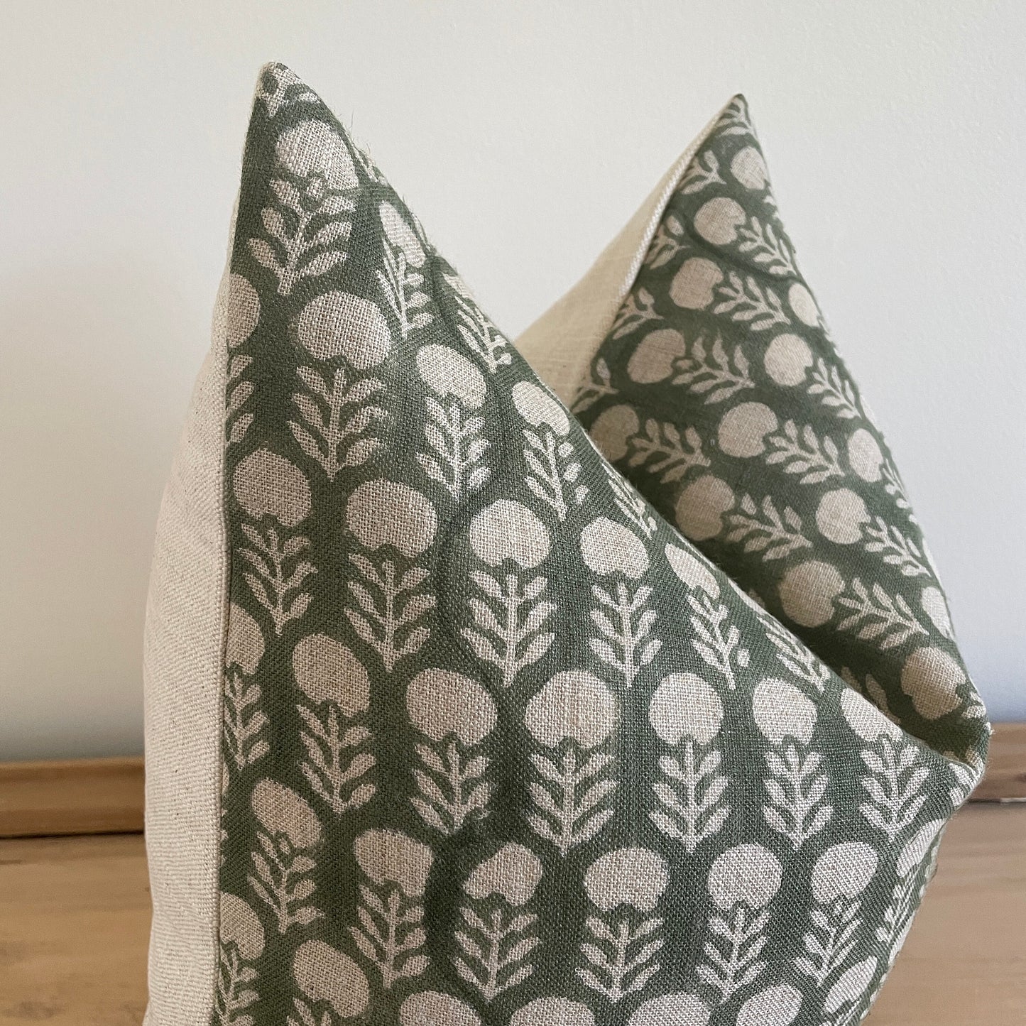 Green Block Print Linen Pillow Cover || dye lot 2