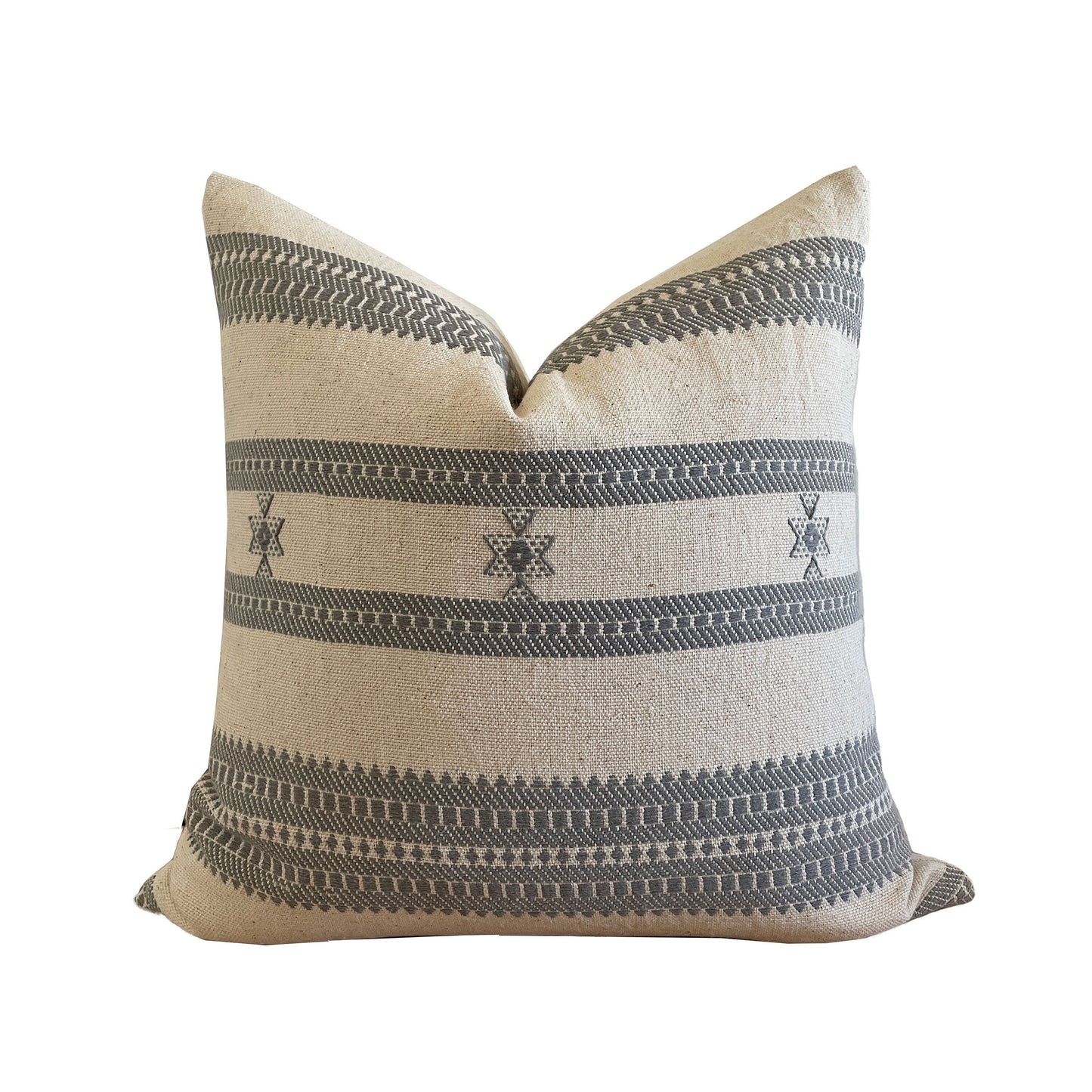 Gray and Cream Woven Pillow, Designer Woven Pillows, Hand-loomed Indian Cotton