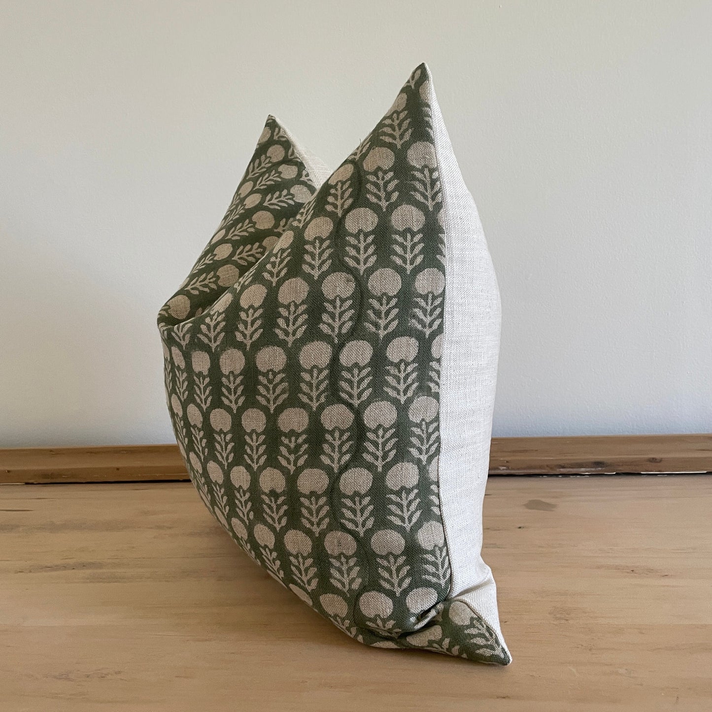 Green Block Print Linen Pillow Cover || dye lot 2