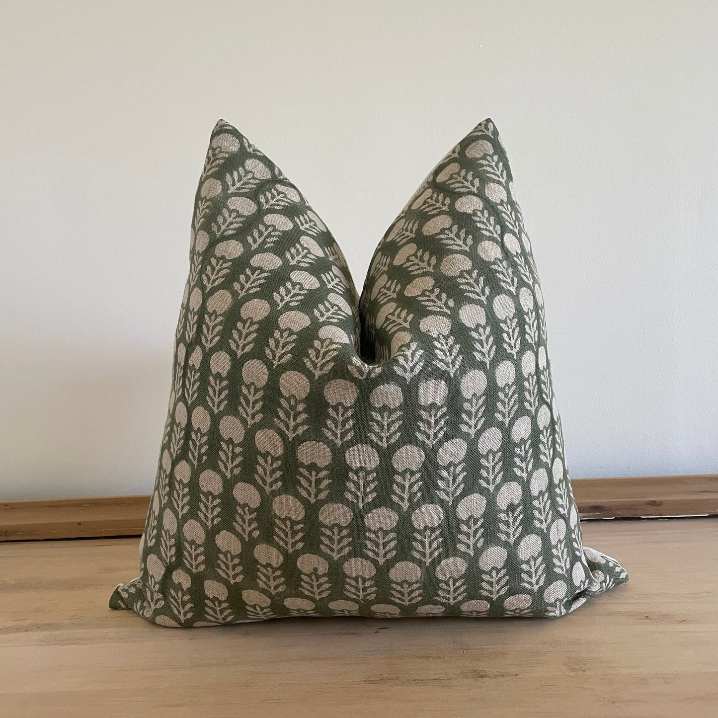 Green Block Print Linen Pillow Cover || dye lot 2