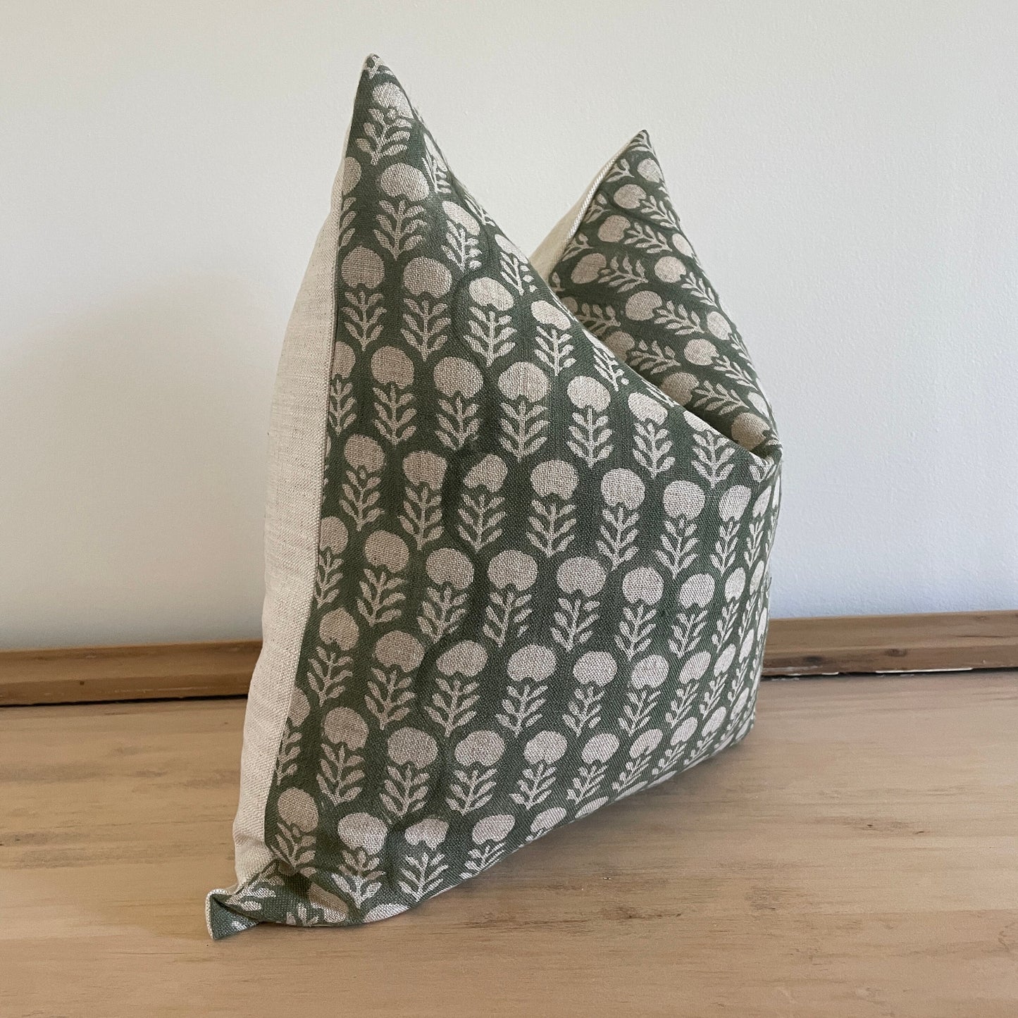 Green Block Print Linen Pillow Cover || dye lot 2