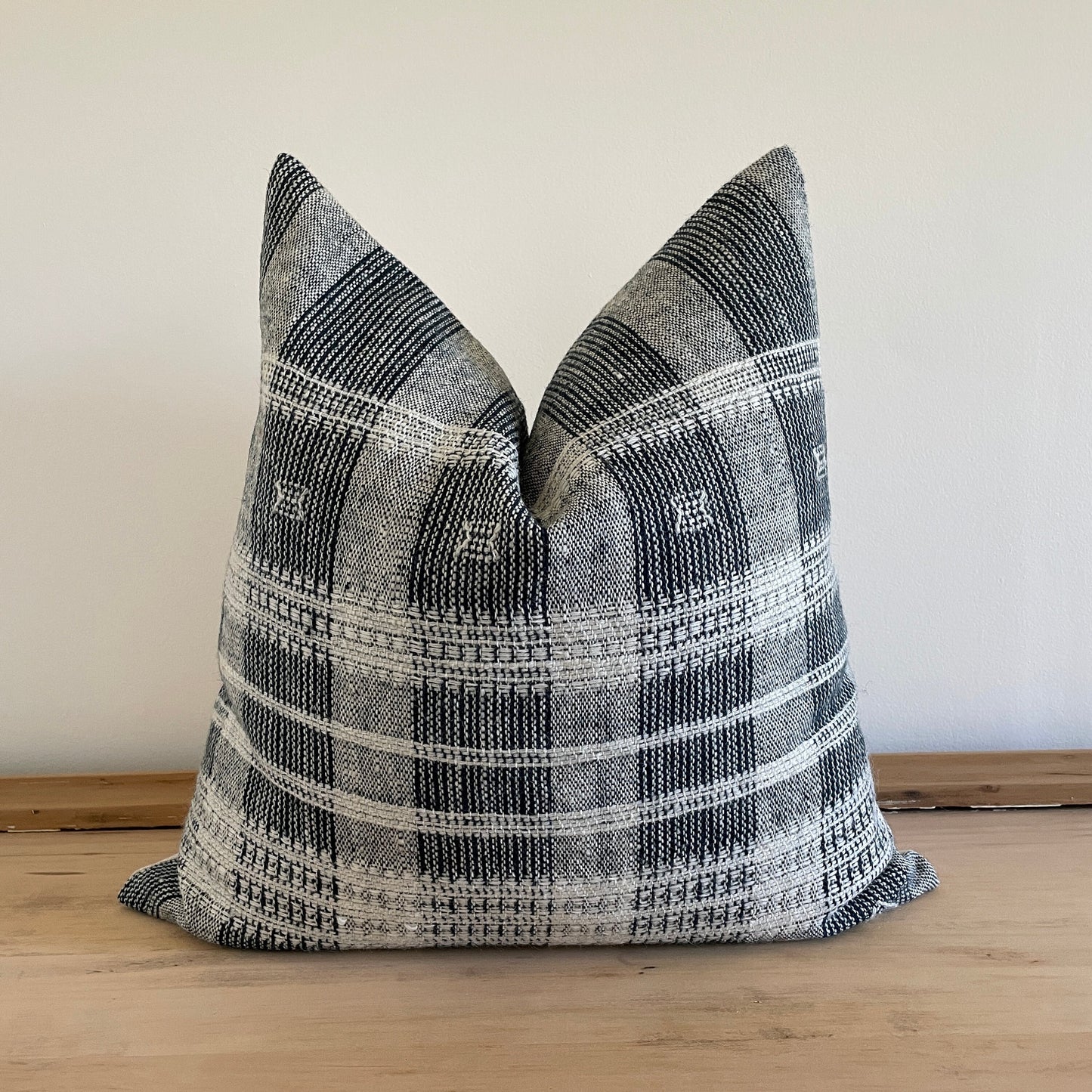 22" Navy Blue and Gray Woven Wool Pillow Cover, Designer Woven Pillows, Indian Wool Pillow