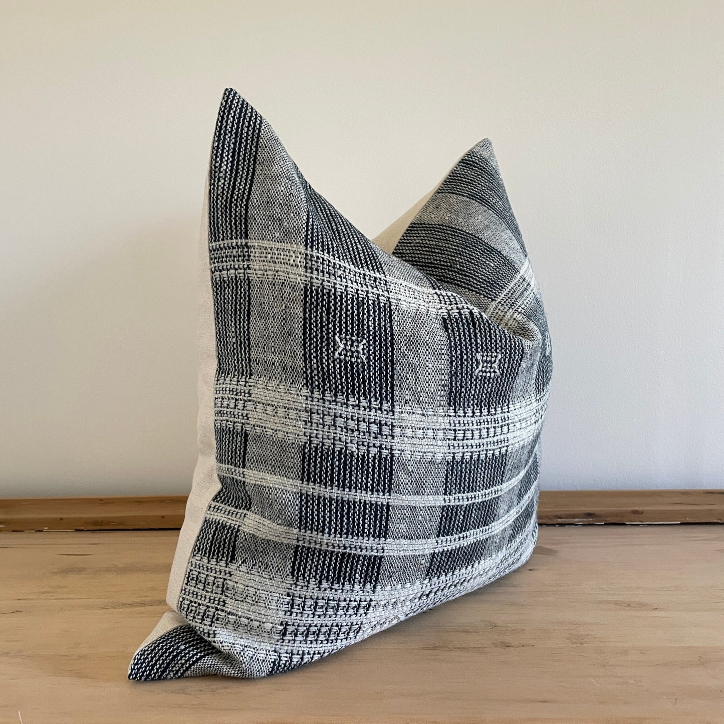 22" Navy Blue and Gray Woven Wool Pillow Cover, Designer Woven Pillows, Indian Wool Pillow