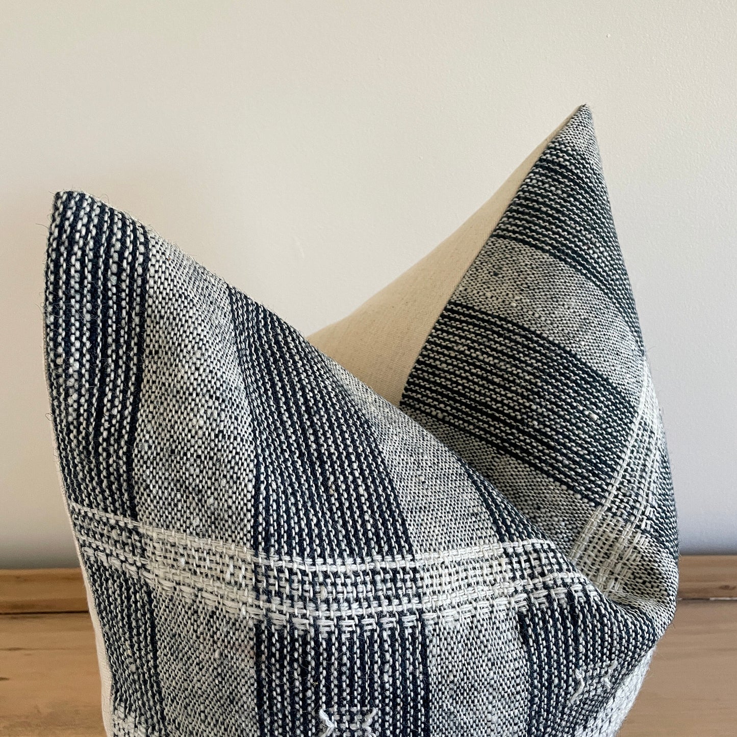 22" Navy Blue and Gray Woven Wool Pillow Cover, Designer Woven Pillows, Indian Wool Pillow