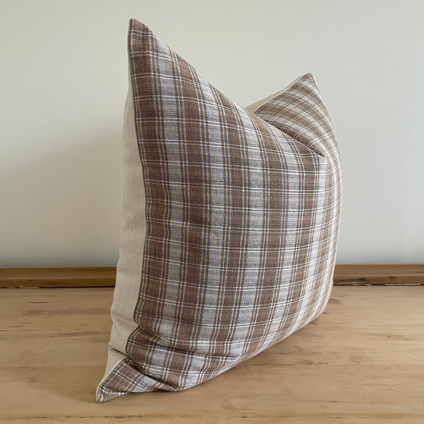 Woven Brown and Greige Plaid Pillow cover