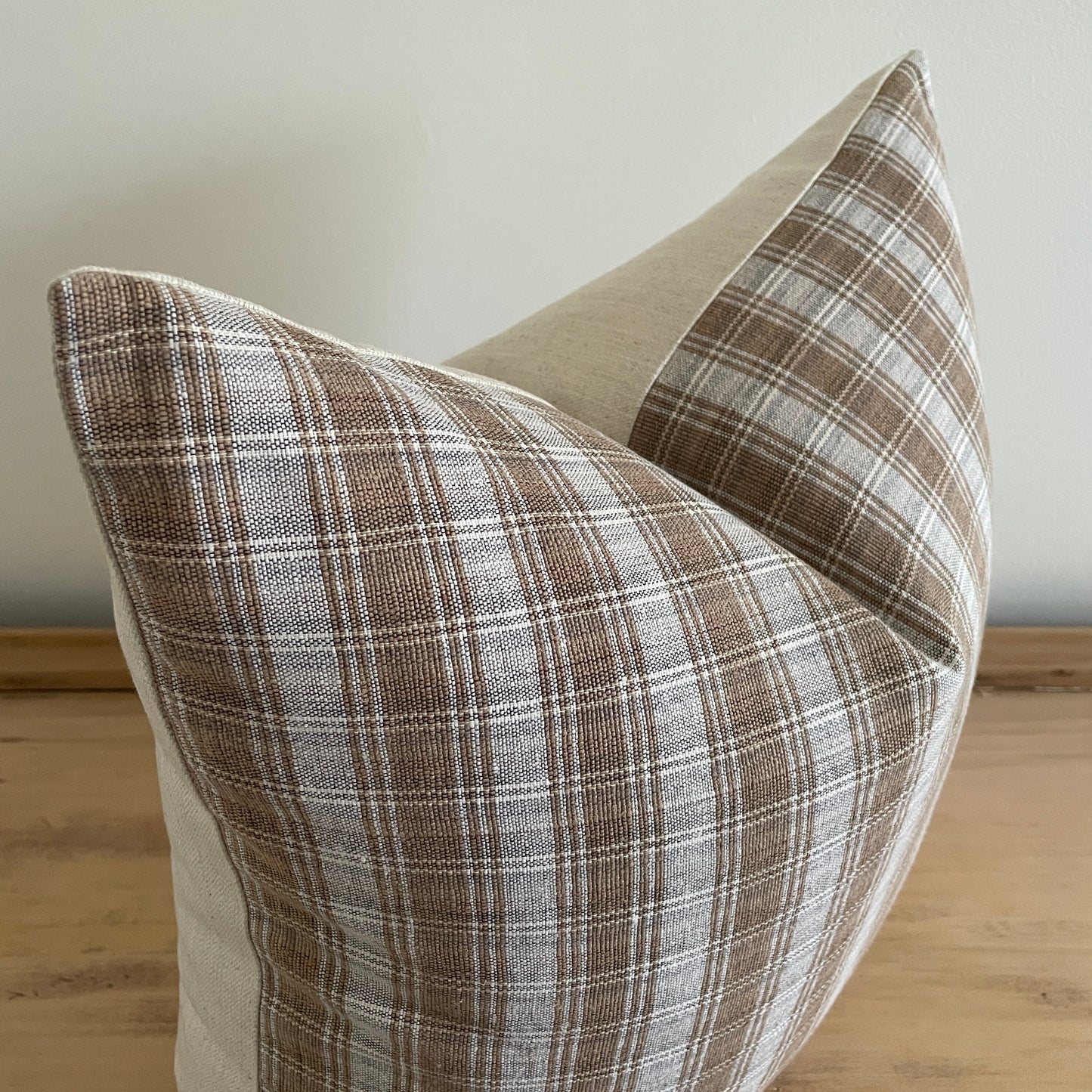 Woven Brown and Greige Plaid Pillow cover