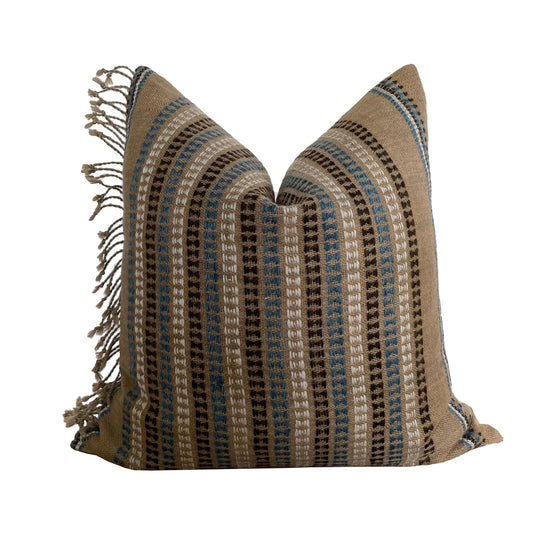 Light Brown and Blue Wool Pillow Cover, Designer Woven Pillows