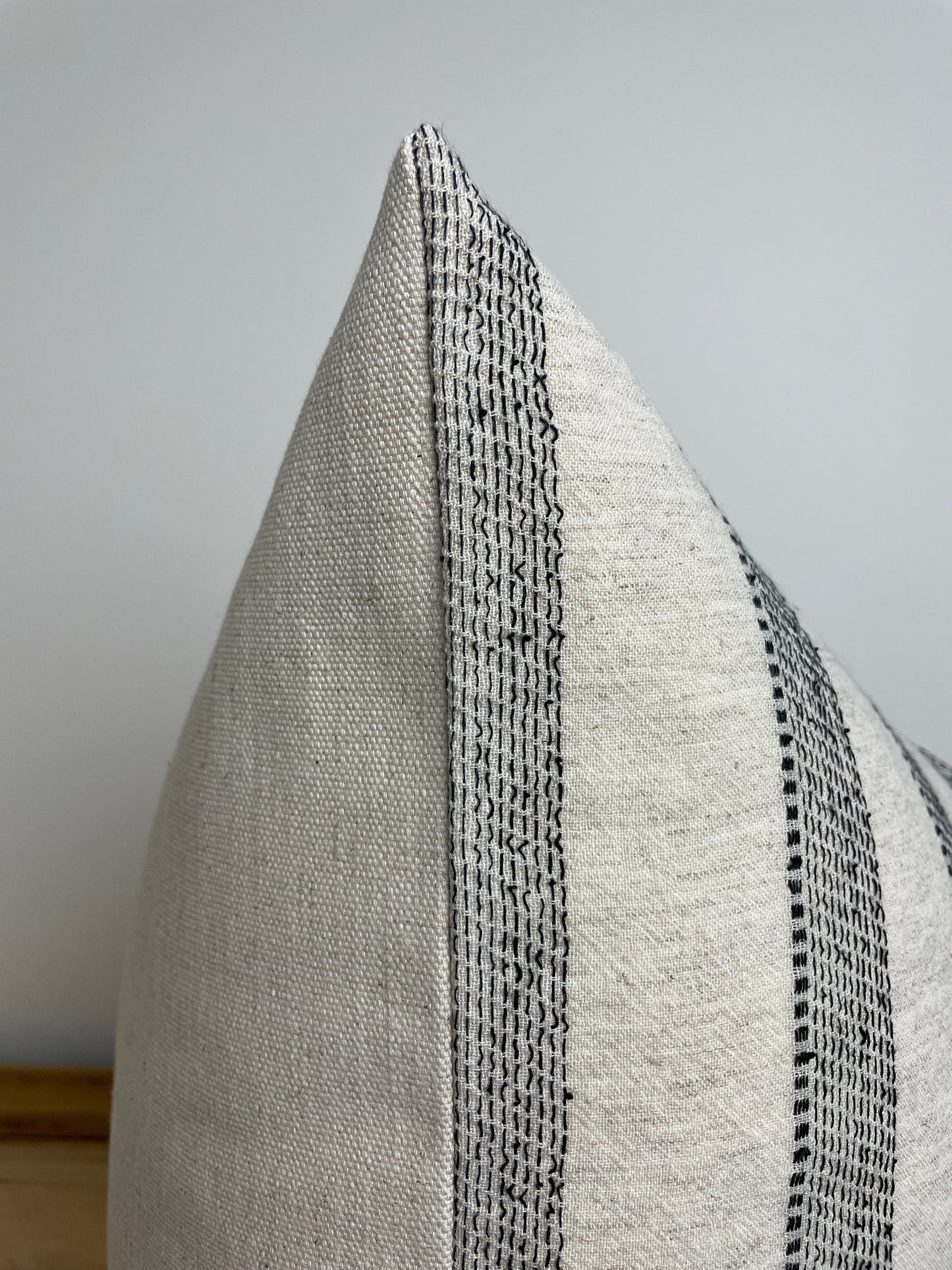 Black Stripe Pillow Cover with Sashiko Stitching