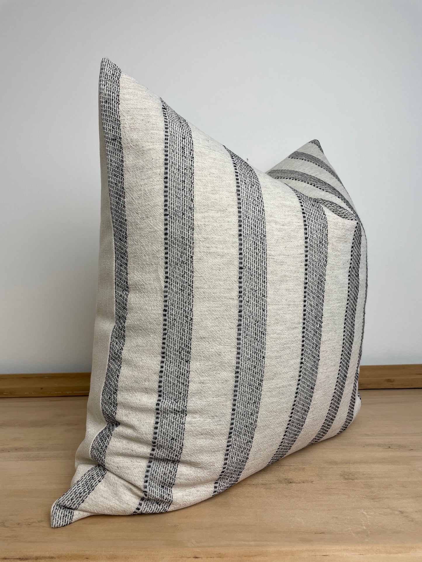 Black Stripe Pillow Cover with Sashiko Stitching