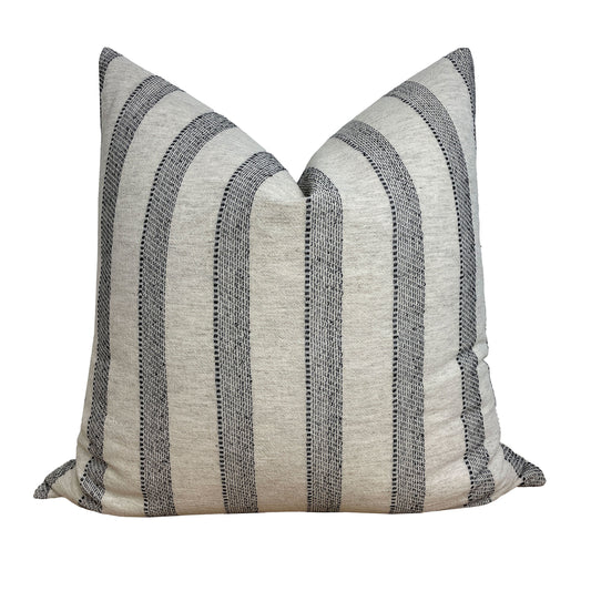 Black Stripe Pillow Cover with Sashiko Stitching