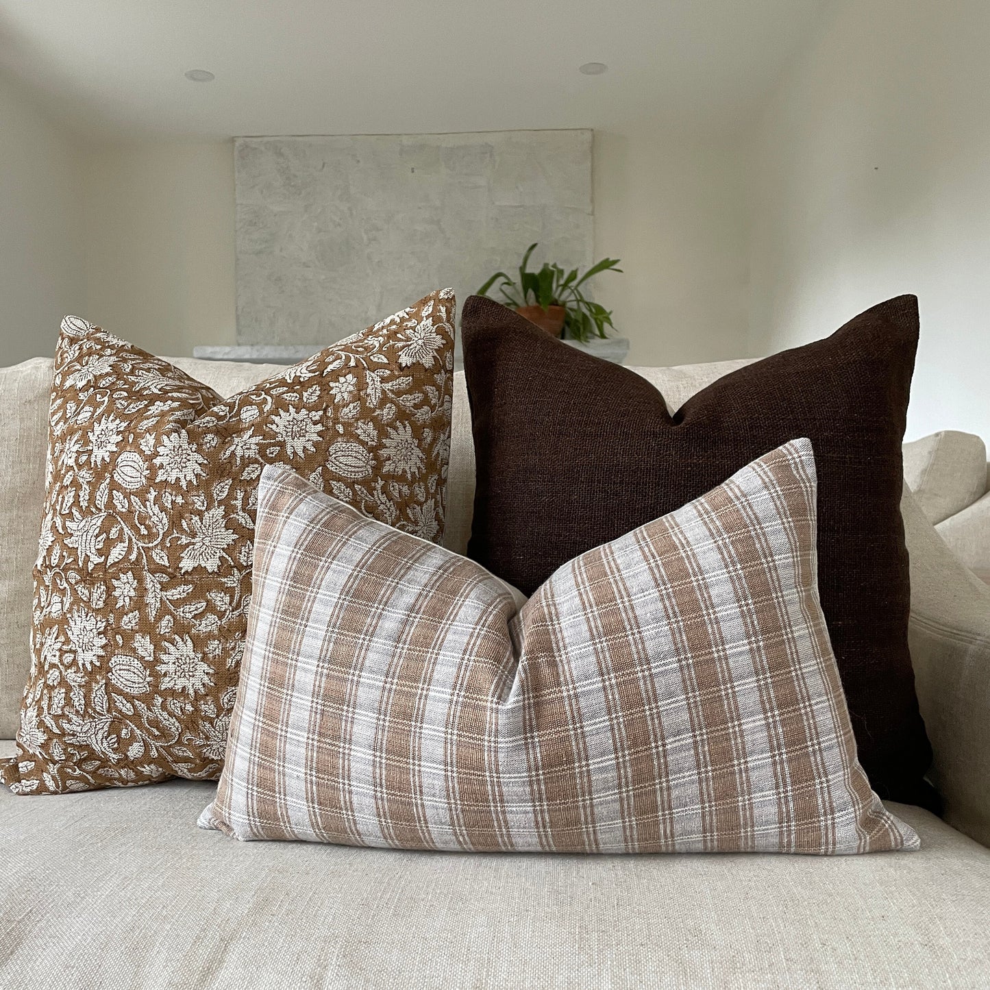 Woven Brown and Greige Plaid Pillow cover