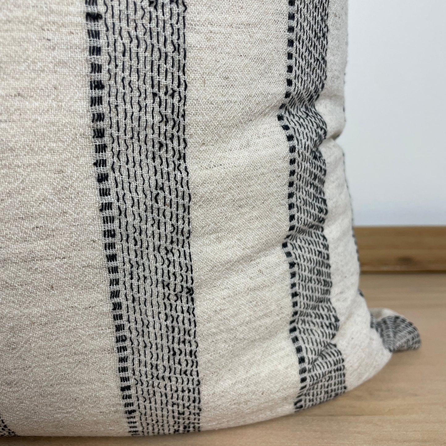 Black Stripe Pillow Cover with Sashiko Stitching