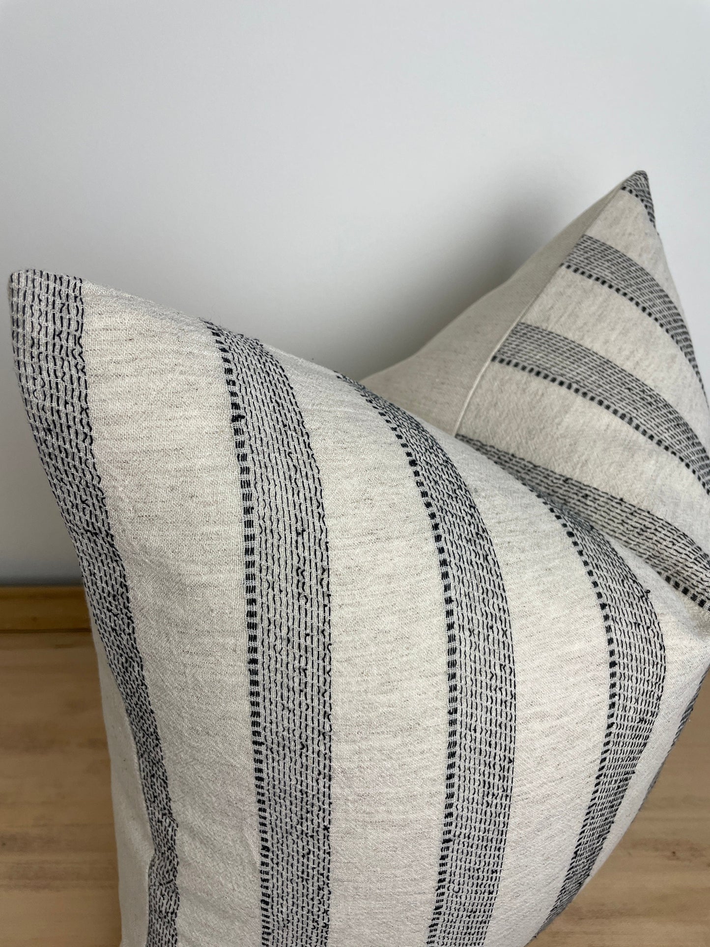 Black Stripe Pillow Cover with Sashiko Stitching