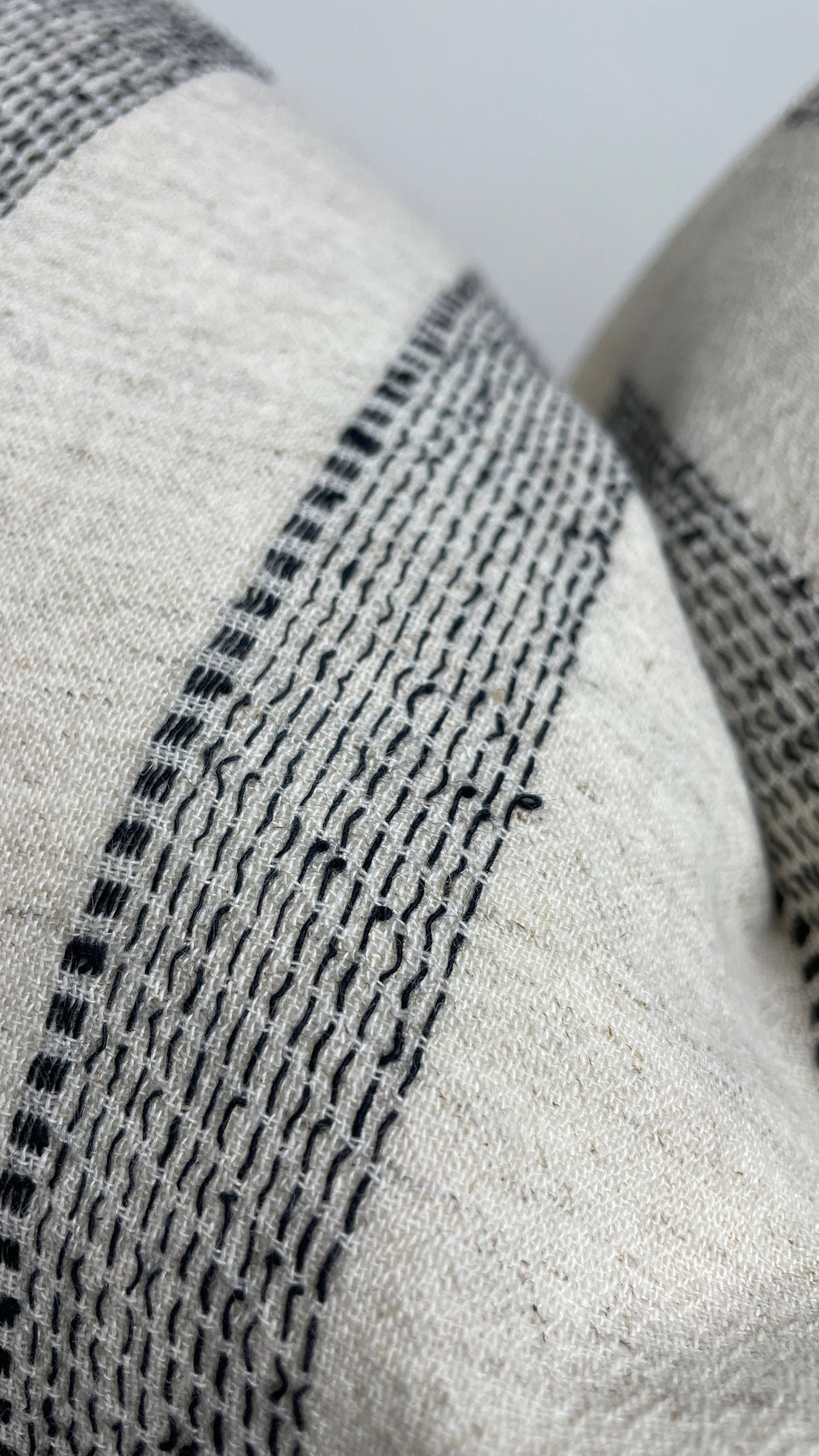 Black Stripe Pillow Cover with Sashiko Stitching