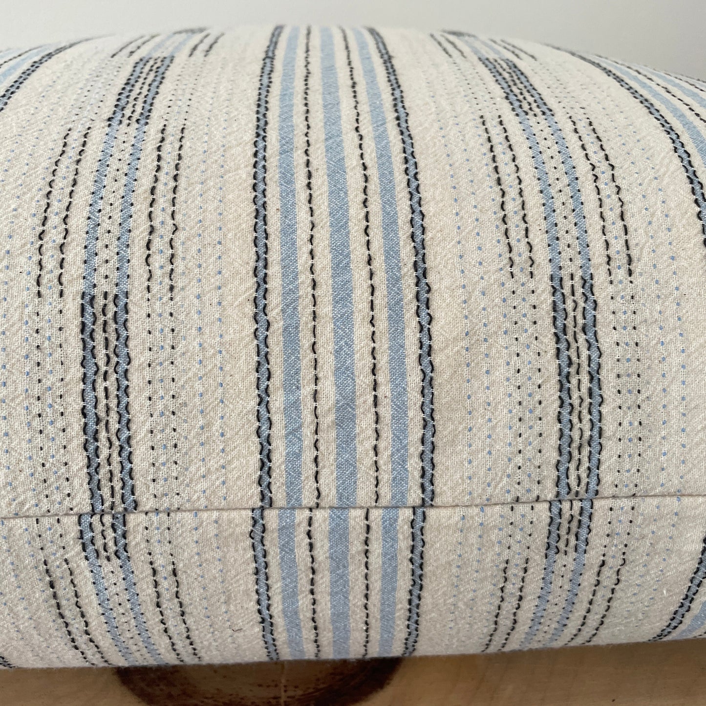 Blue Stripe with Black Sashiko Stitching Pillow Cover