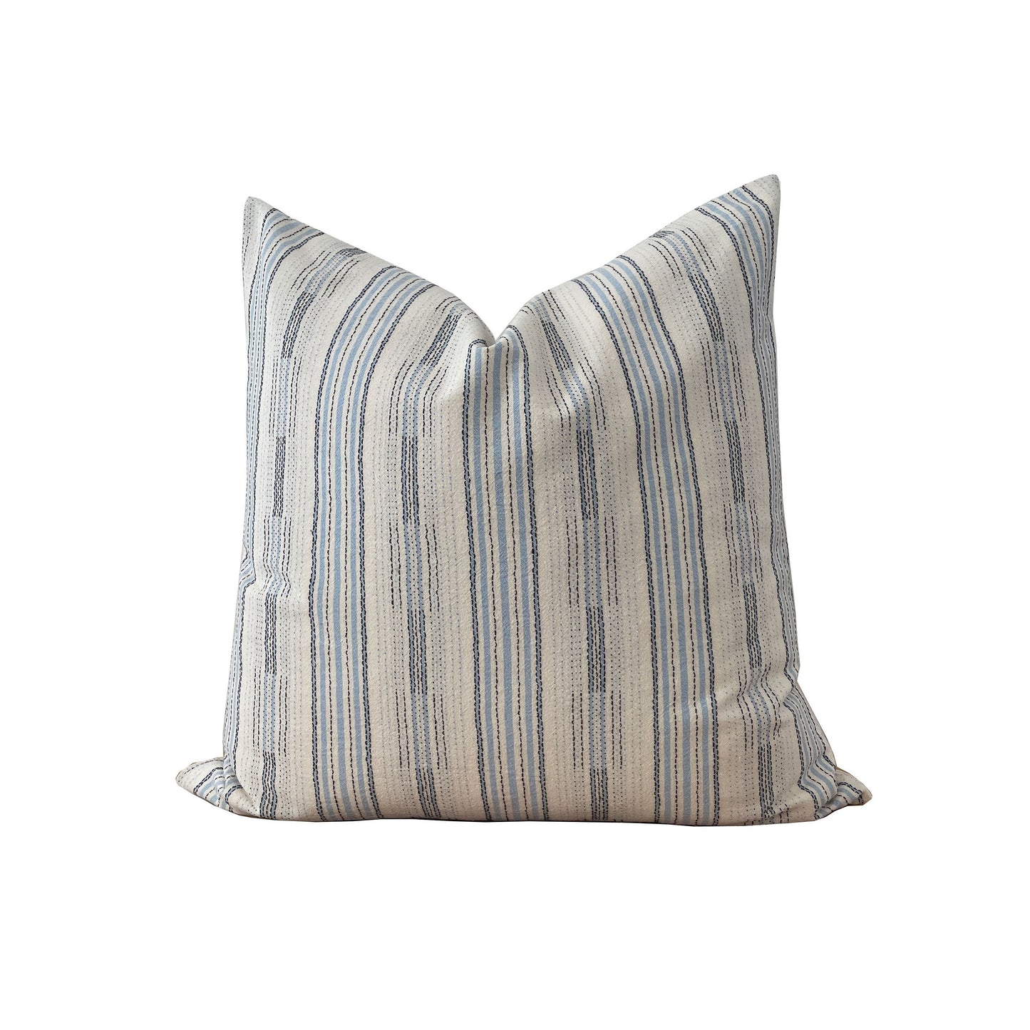 Blue Stripe with Black Sashiko Stitching Pillow Cover