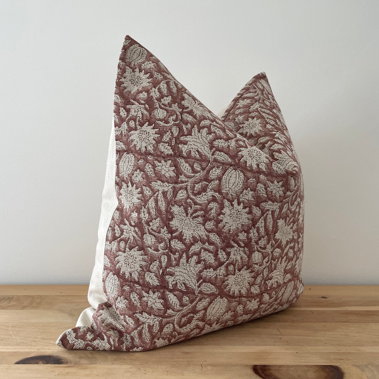 18" Block Print Pillow Cover on Textured Linen Pillow