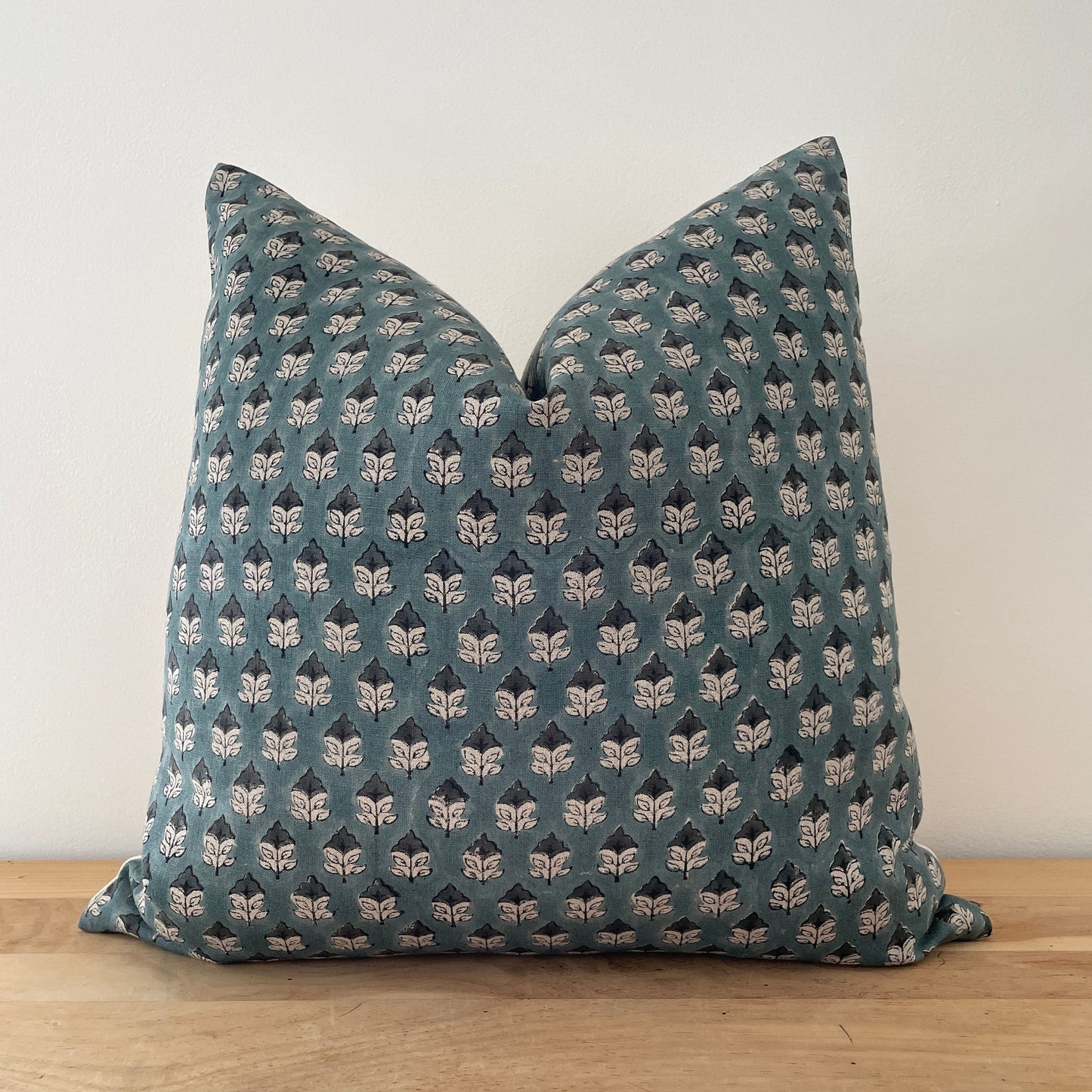 Blue Linen Block Print Pillow Cover,