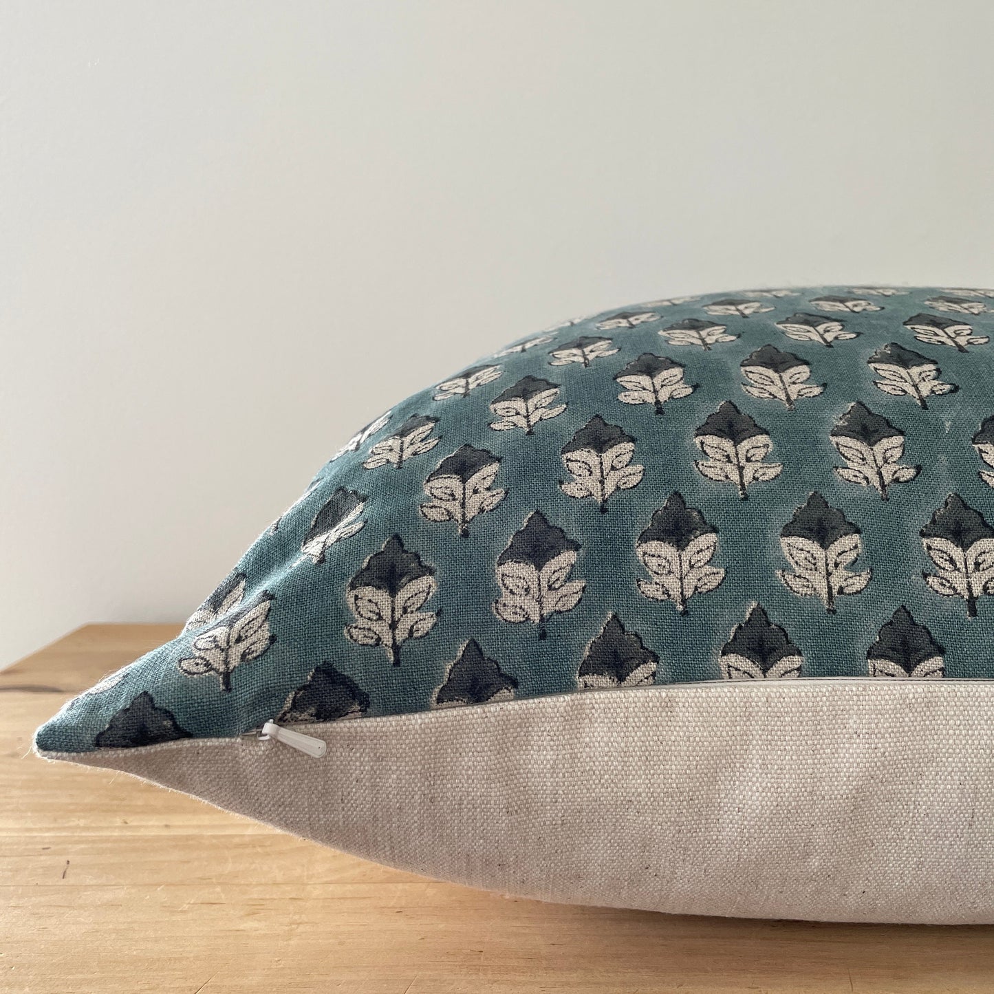 Blue Linen Block Print Pillow Cover,