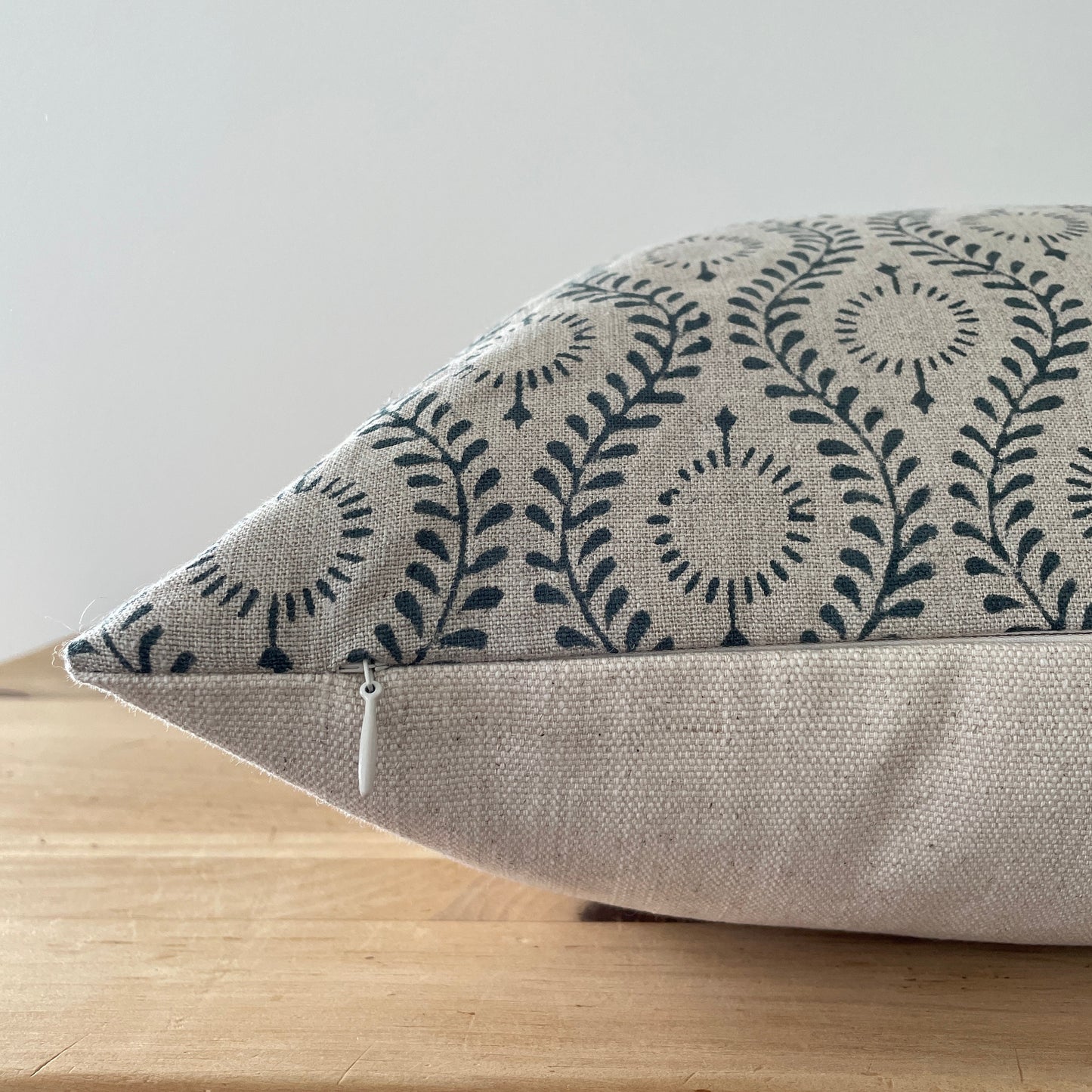 Blue Gray Block Pillow Cover, Blue on Natural Linen Block Print Pillow