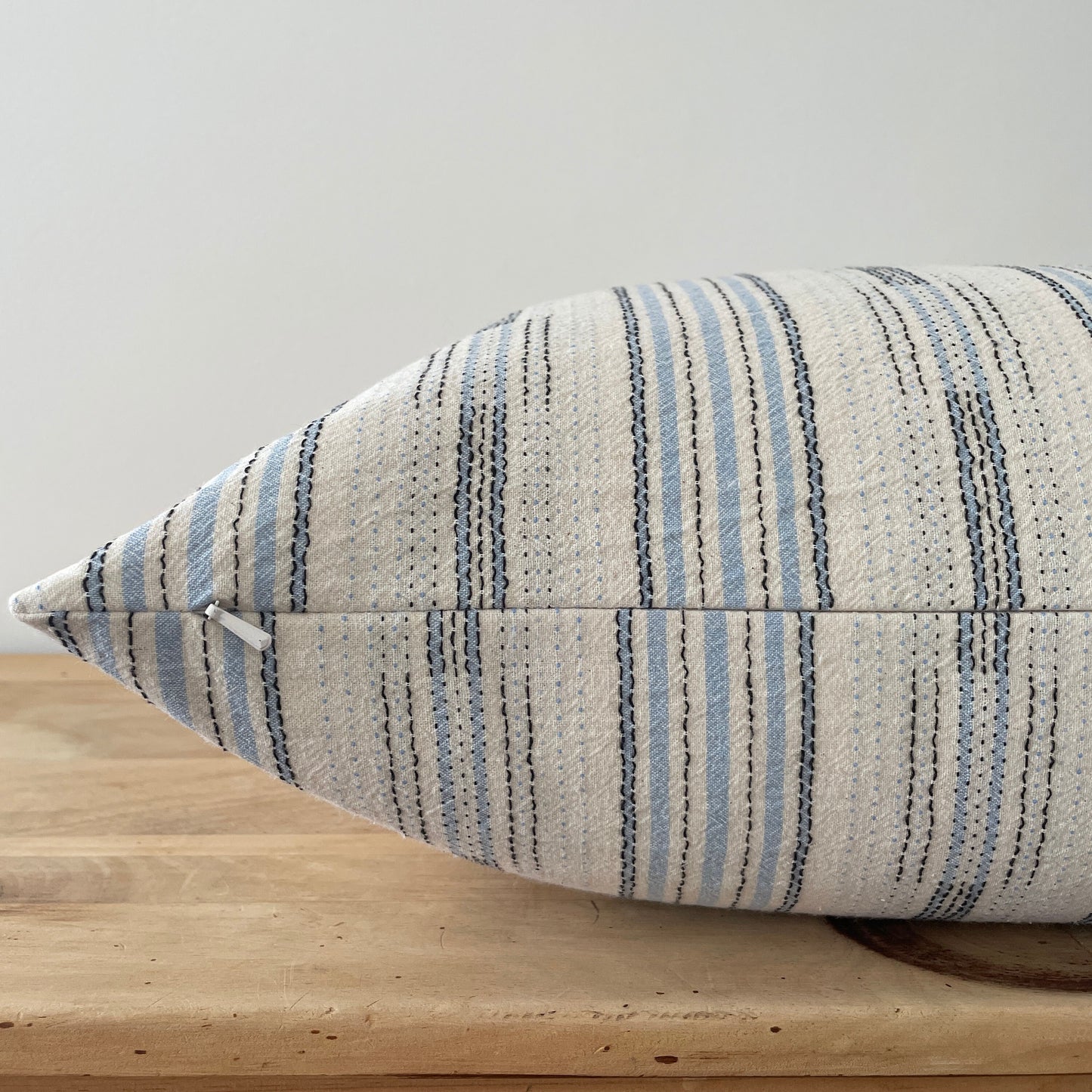 Blue Stripe with Black Sashiko Stitching Pillow Cover