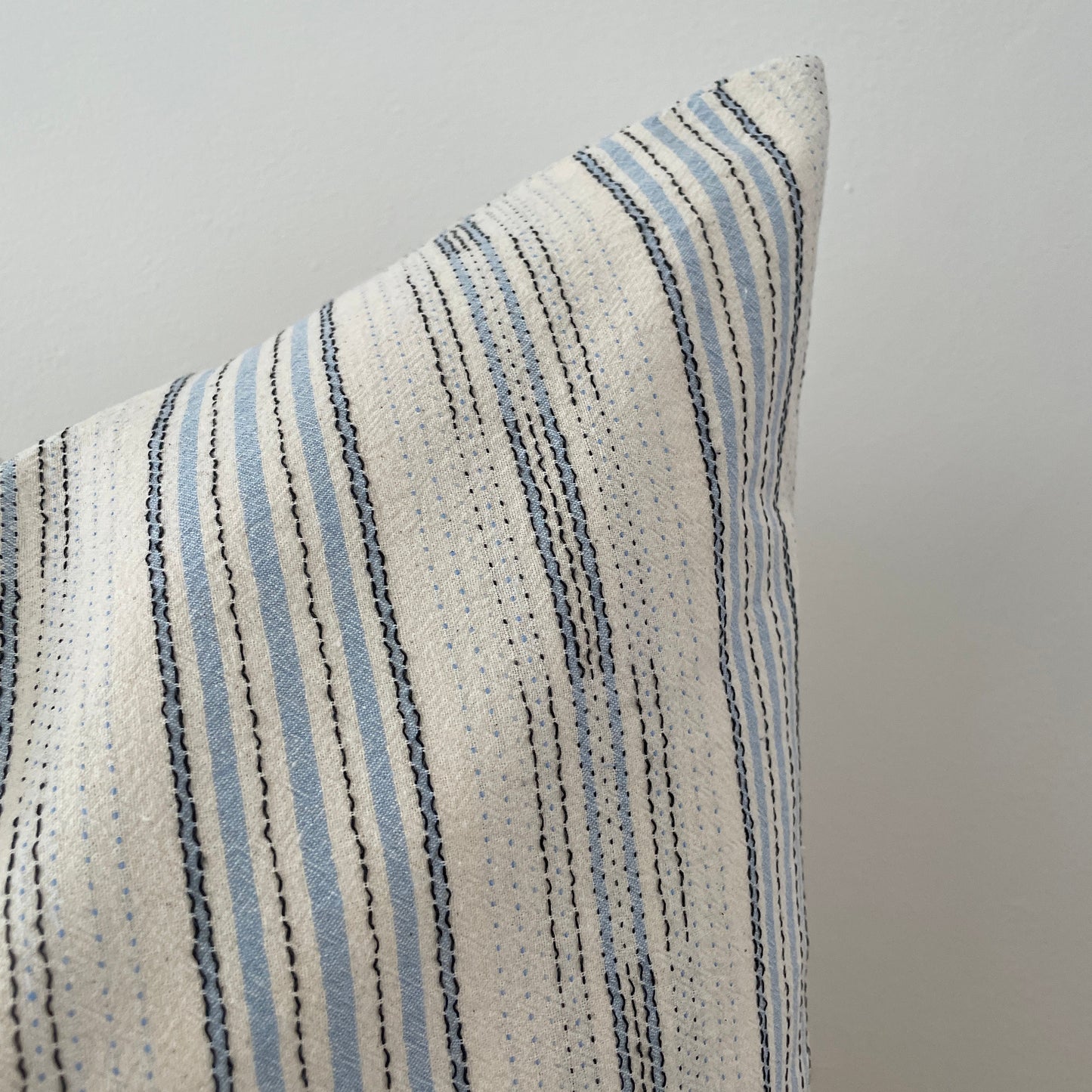 Blue Stripe with Black Sashiko Stitching Pillow Cover