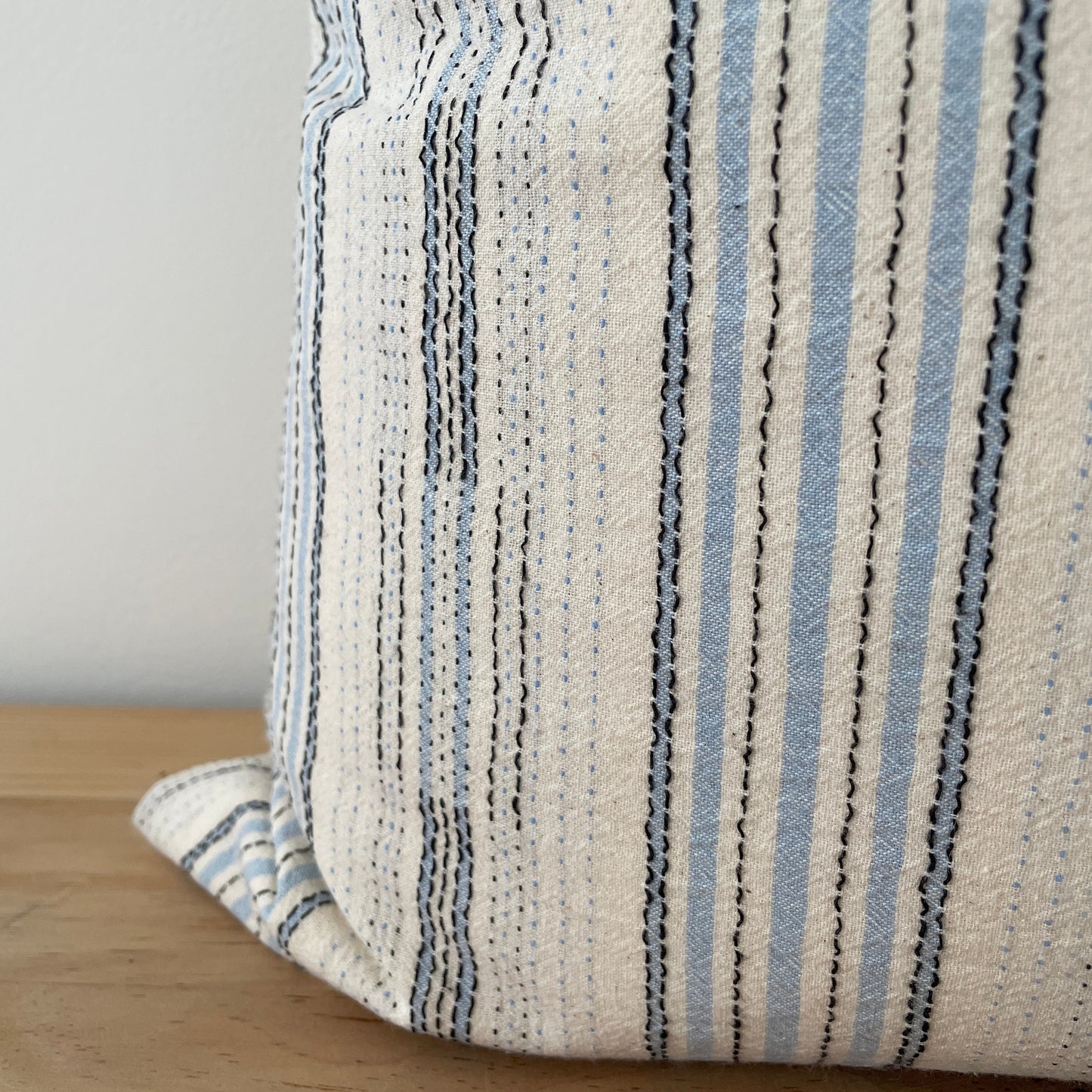 Blue Stripe with Black Sashiko Stitching Pillow Cover