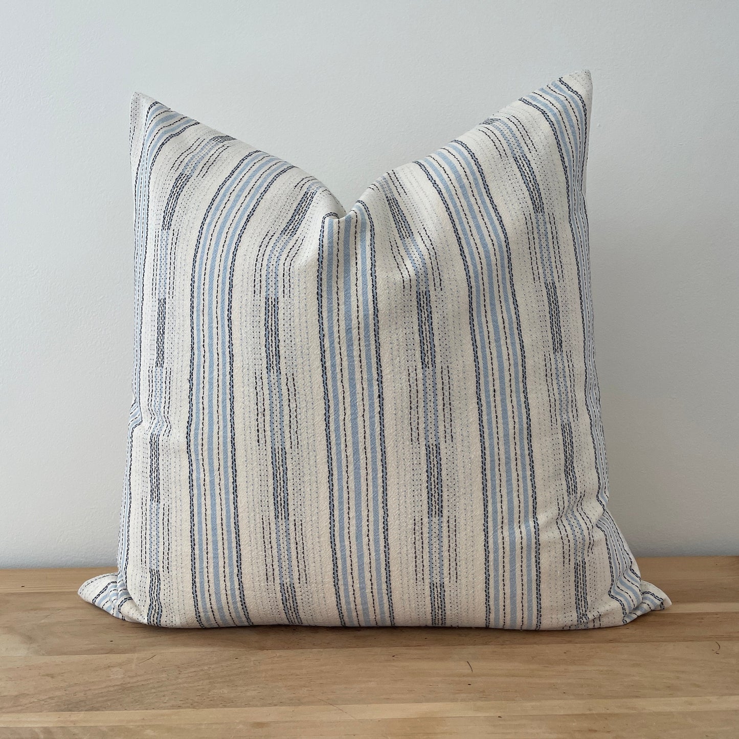 Blue Stripe with Black Sashiko Stitching Pillow Cover