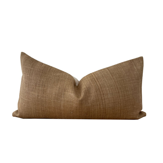 Hmong Woven Hemp Pillow Camel Pillow Cover, Woven Neutral Lumbar Pillow