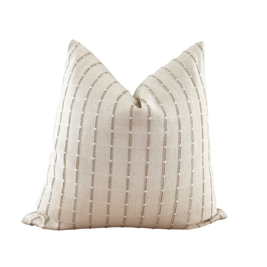 Cream and Brown Stripe Pillow Cover, Woven Pillow Cover