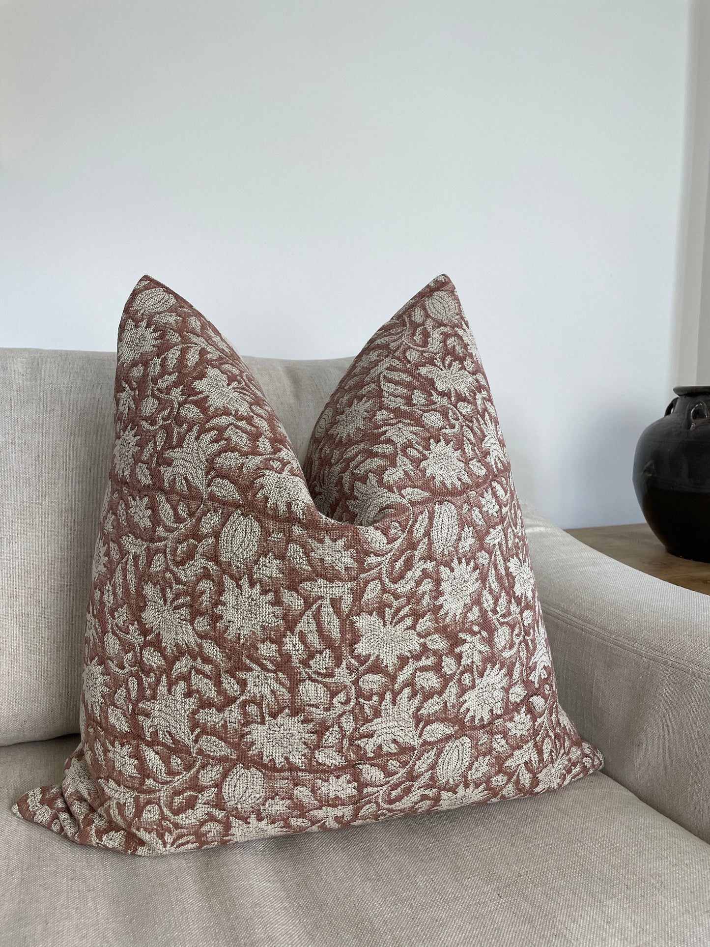 18" Block Print Pillow Cover on Textured Linen Pillow