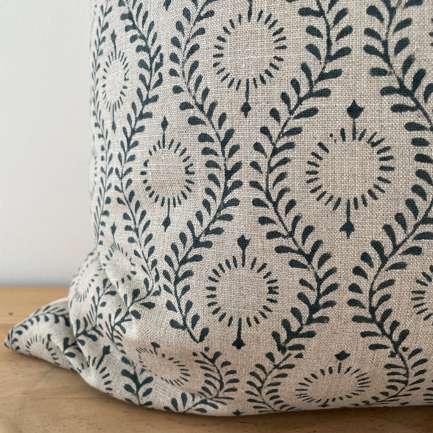 Blue Gray Block Pillow Cover, Blue on Natural Linen Block Print Pillow