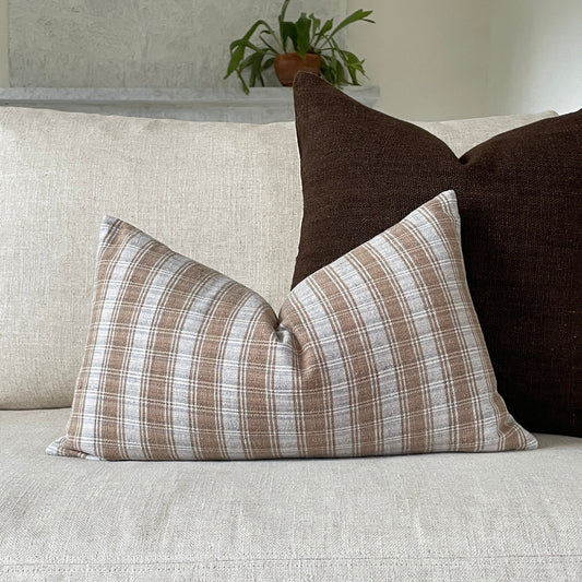 Woven Brown and Greige Plaid Pillow cover