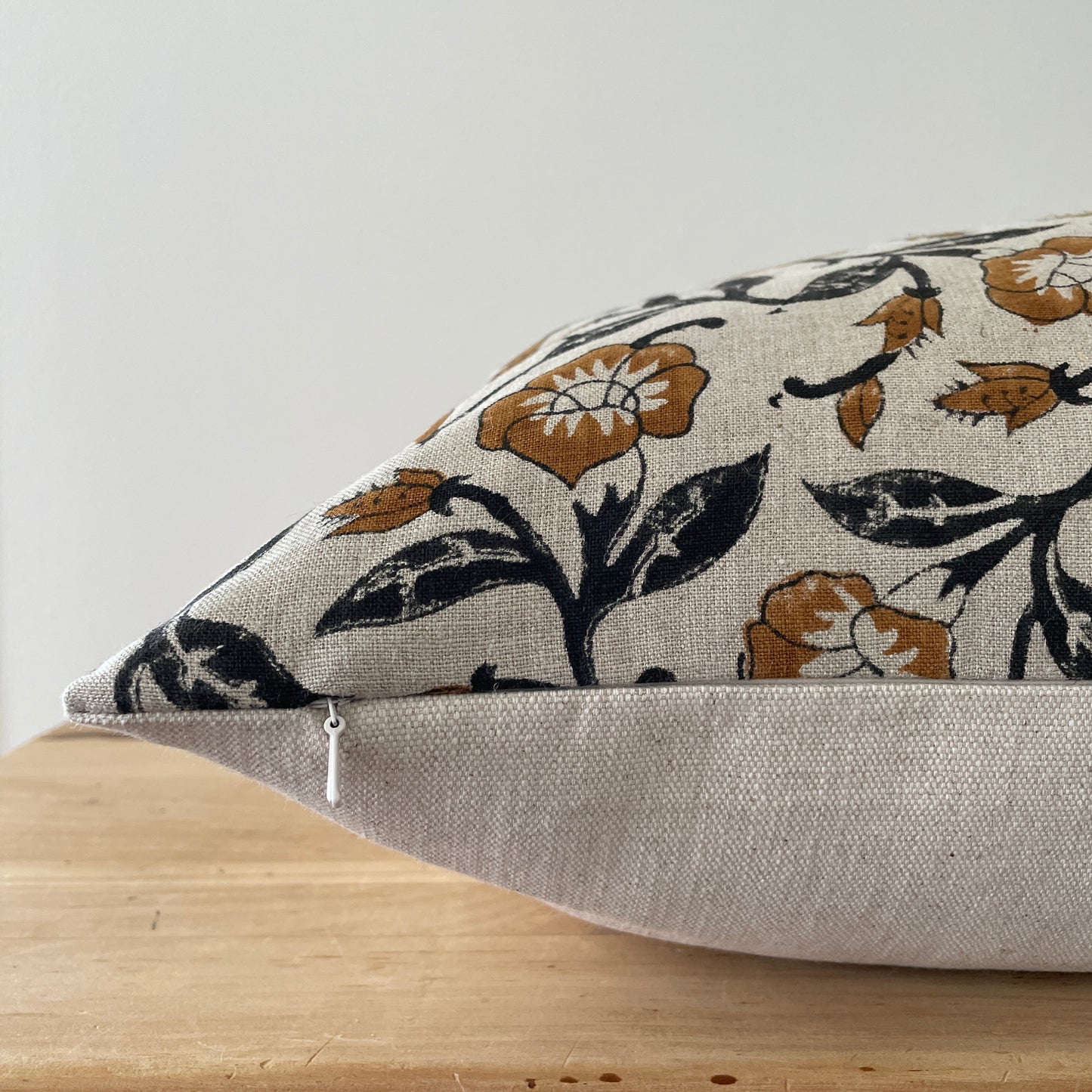 Block Print Linen Pillow Cover, Brown and Black Floral Block Print Pillow