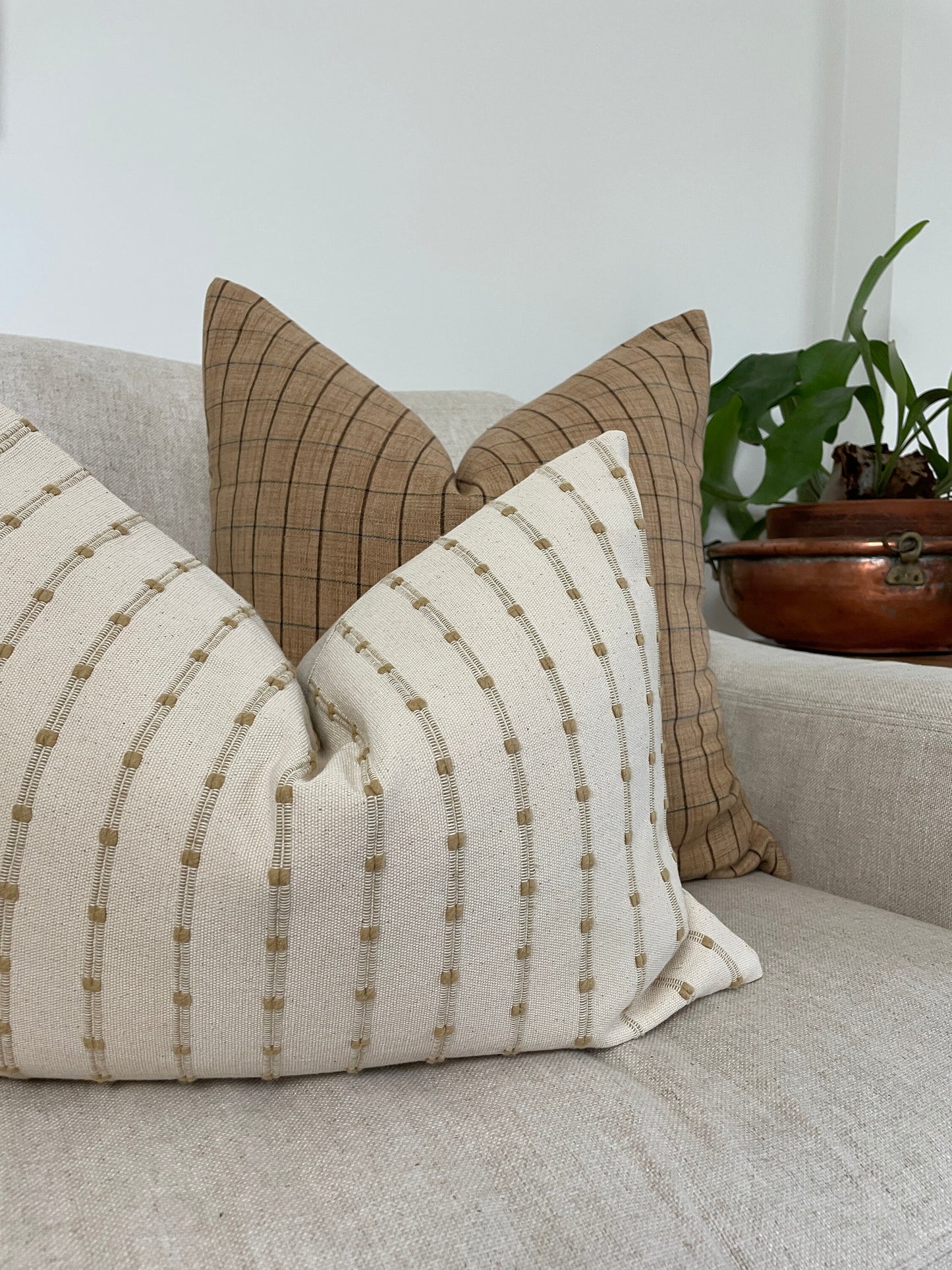 Woven Cream and Ochre Stripe Lumbar Pillow Cover