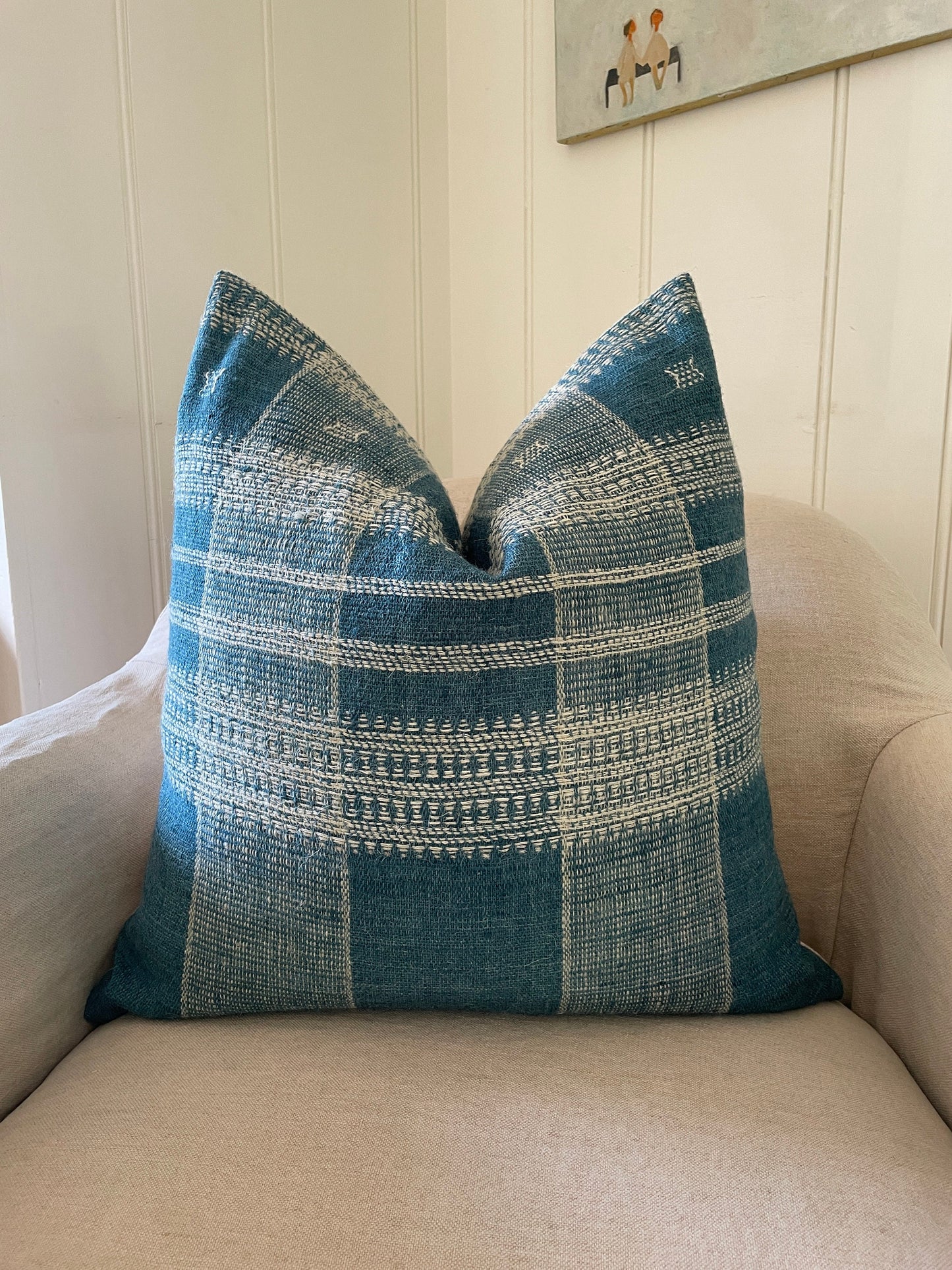 Blue Indian Wool Pillow Cover