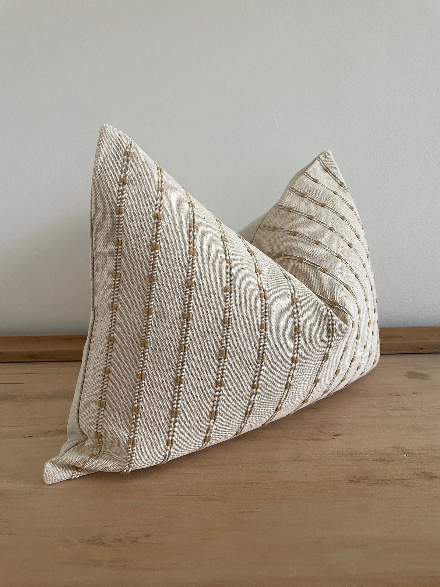 Woven Cream and Ochre Stripe Lumbar Pillow Cover