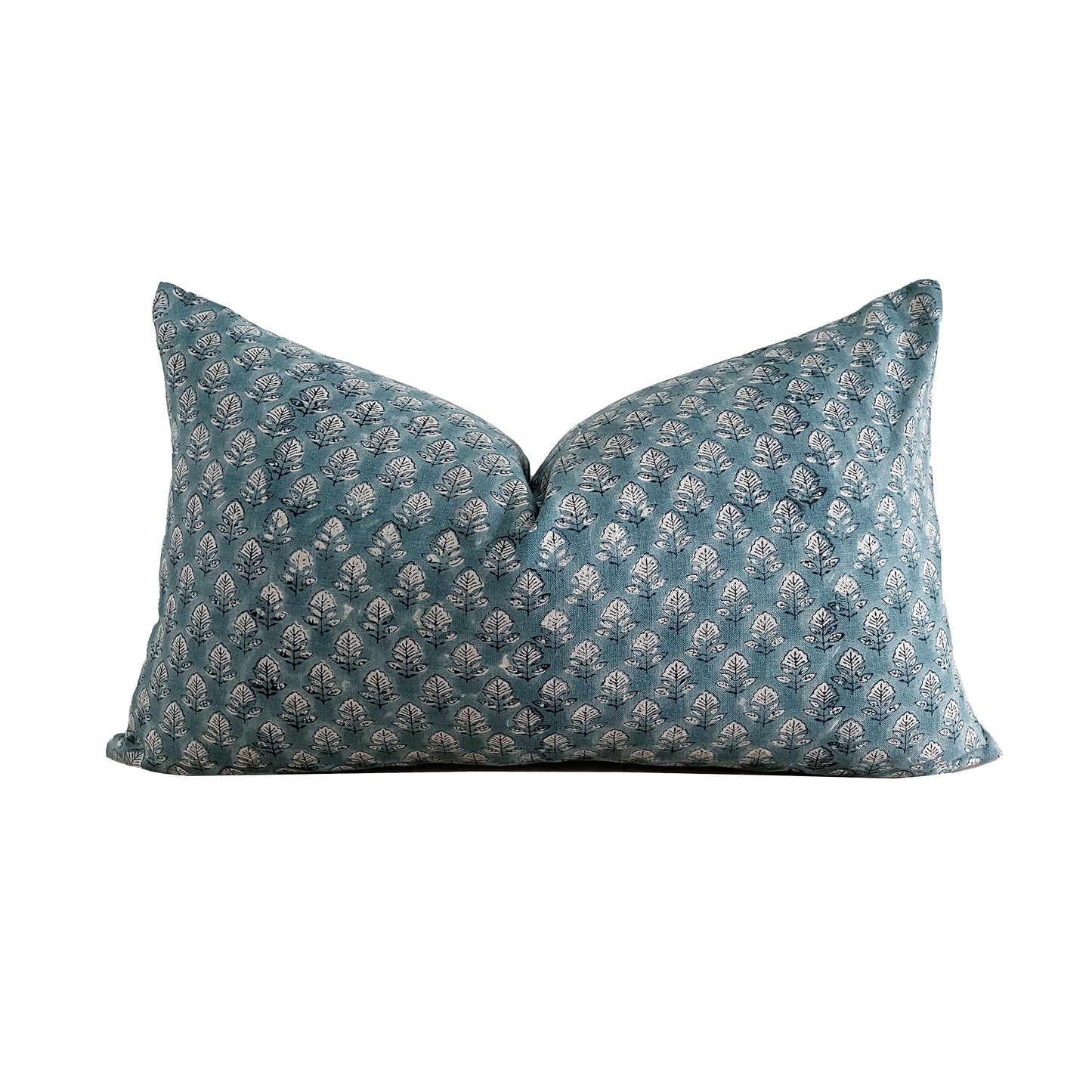 Blue Block Pillow Cover Combo, Blue on Natural Linen Block Print Pillows